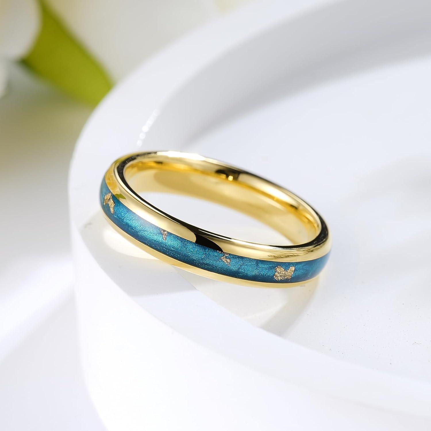 imageKing Will Mens 4mm6mm8mm Black Tungsten Wedding Band Blue Green Purple Fragments Inlay Rings Engagement Band Comfort FitGoldBlueRose4mm