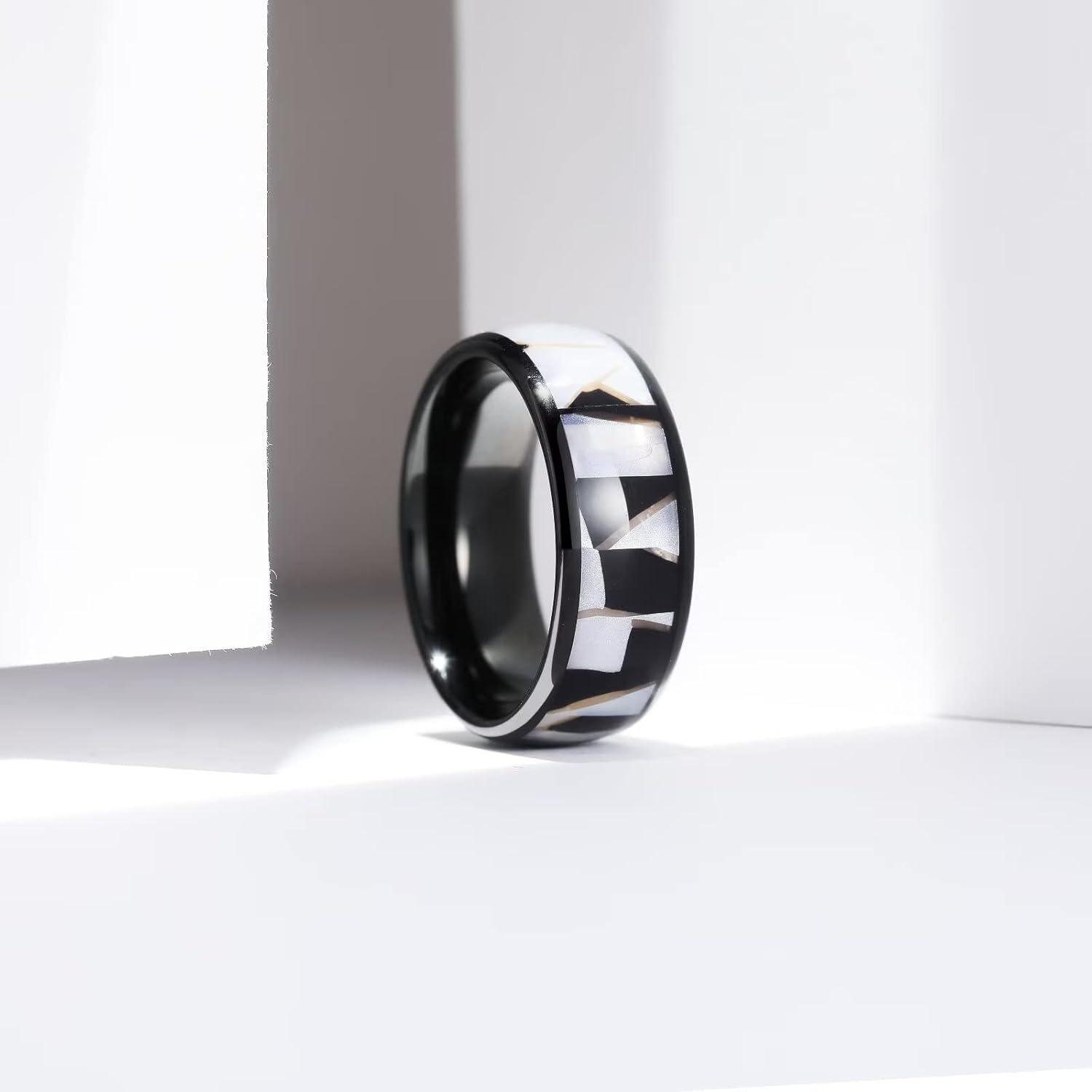 imageKing Will Mens 4mm6mm8mm Black Tungsten Wedding Band Blue Green Purple Fragments Inlay Rings Engagement Band Comfort FitLight Blue 8mm