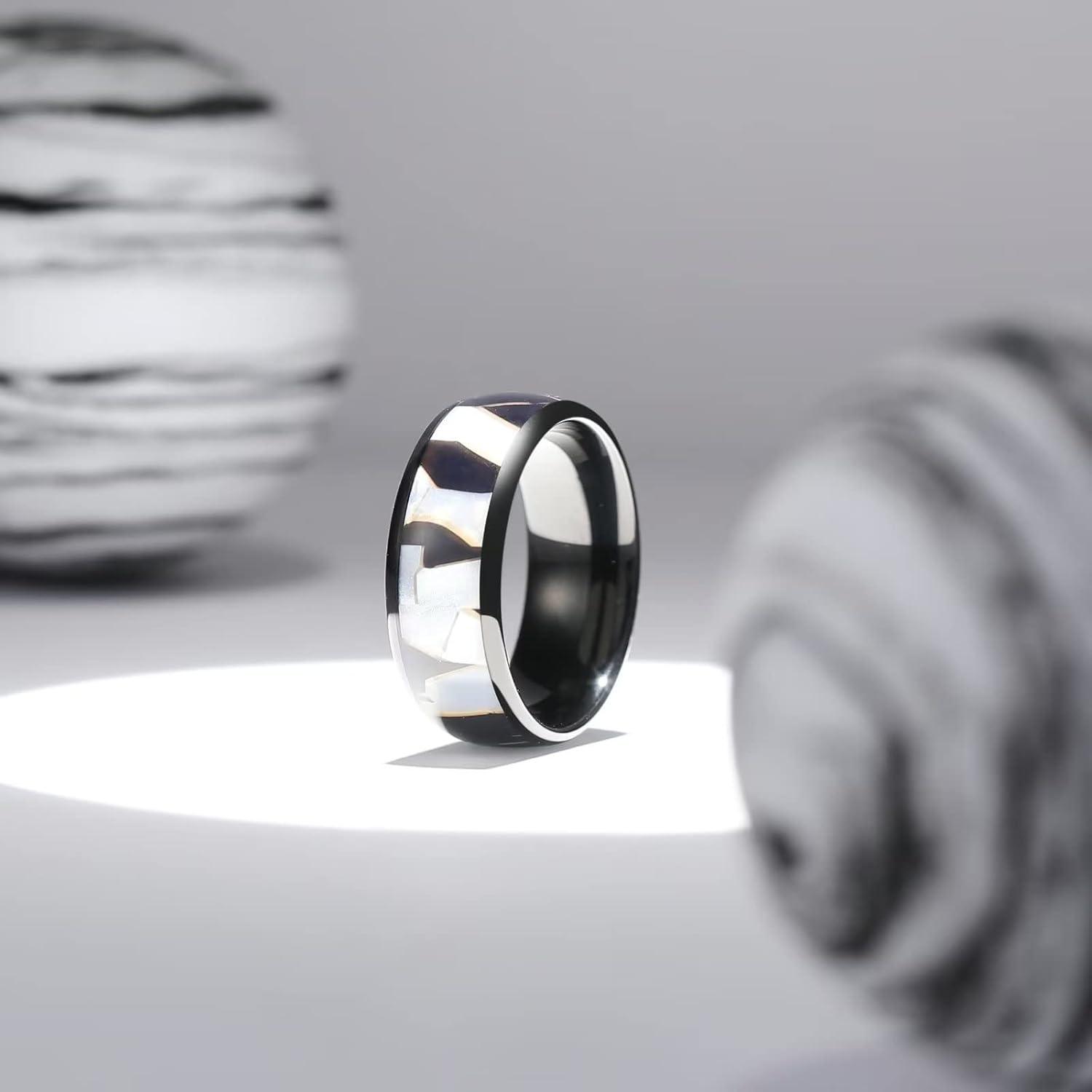 imageKing Will Mens 4mm6mm8mm Black Tungsten Wedding Band Blue Green Purple Fragments Inlay Rings Engagement Band Comfort FitLight Blue 8mm