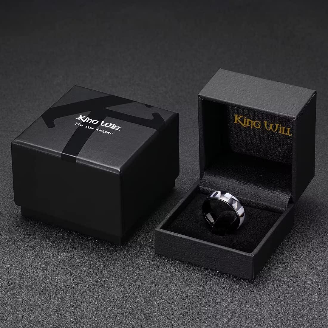 imageKing Will Mens 4mm6mm8mm Black Tungsten Wedding Band Blue Green Purple Fragments Inlay Rings Engagement Band Comfort FitLight Blue 8mm