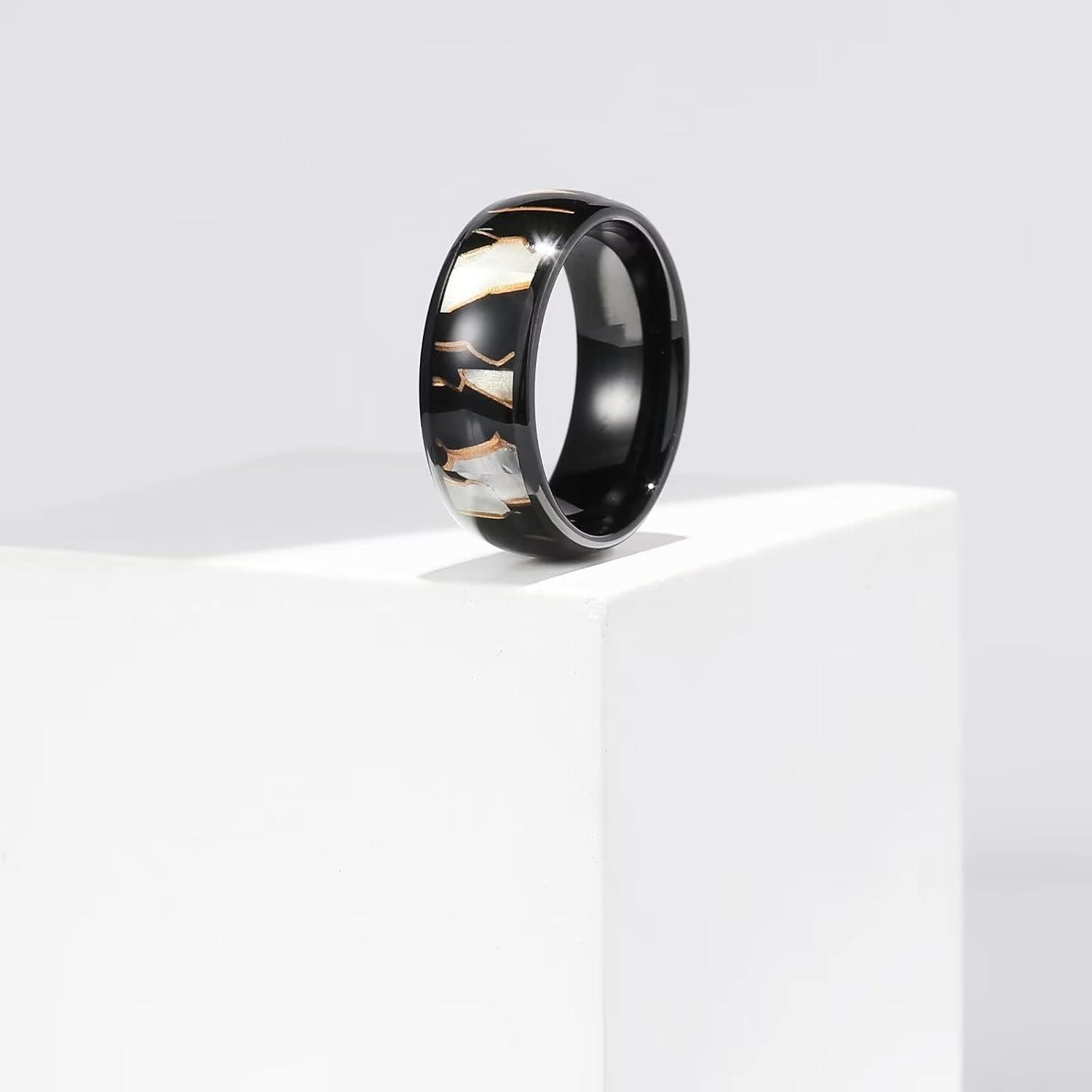 imageKing Will Mens 4mm6mm8mm Black Tungsten Wedding Band Blue Green Purple Fragments Inlay Rings Engagement Band Comfort FitLight Gold 8mm