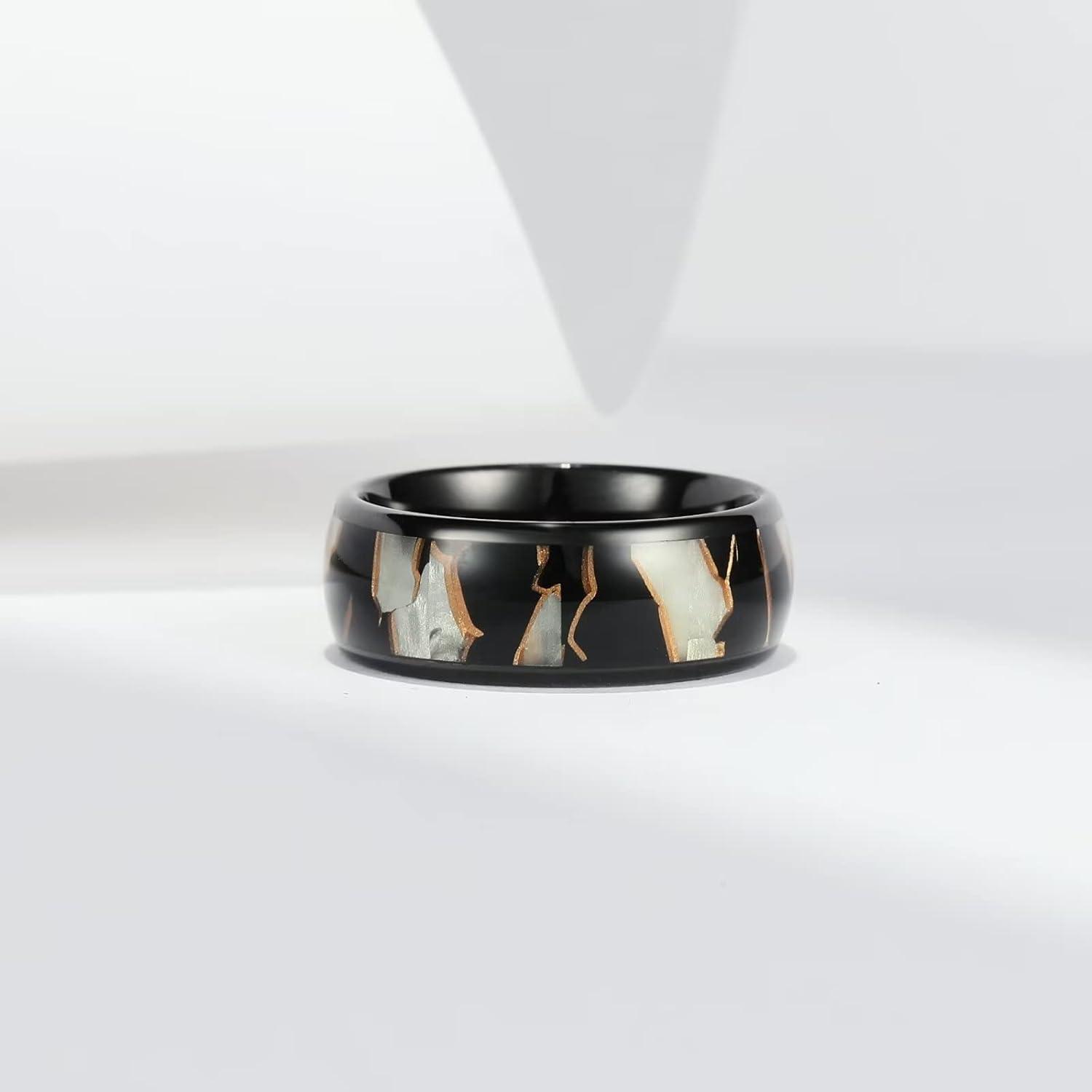 imageKing Will Mens 4mm6mm8mm Black Tungsten Wedding Band Blue Green Purple Fragments Inlay Rings Engagement Band Comfort FitLight Gold 8mm