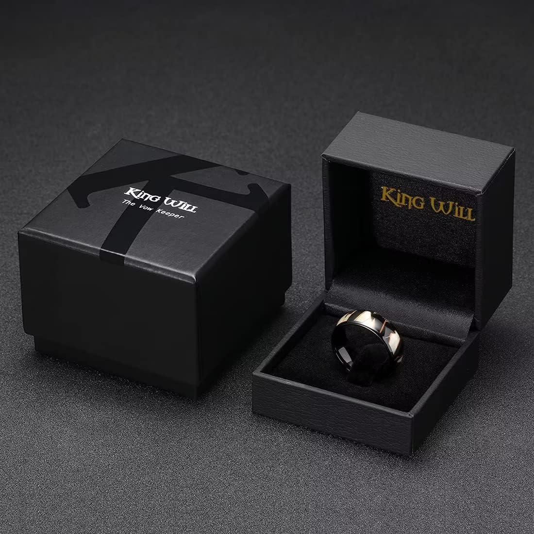 imageKing Will Mens 4mm6mm8mm Black Tungsten Wedding Band Blue Green Purple Fragments Inlay Rings Engagement Band Comfort FitLight Gold 8mm