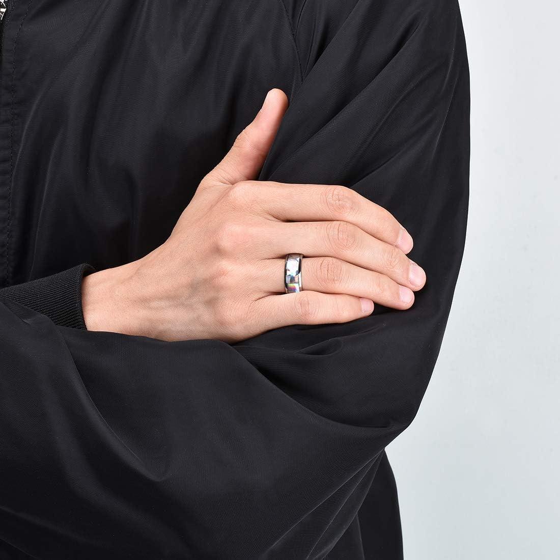 imageKing Will Mens 4mm6mm8mm Black Tungsten Wedding Band Blue Green Purple Fragments Inlay Rings Engagement Band Comfort FitSilver8mm