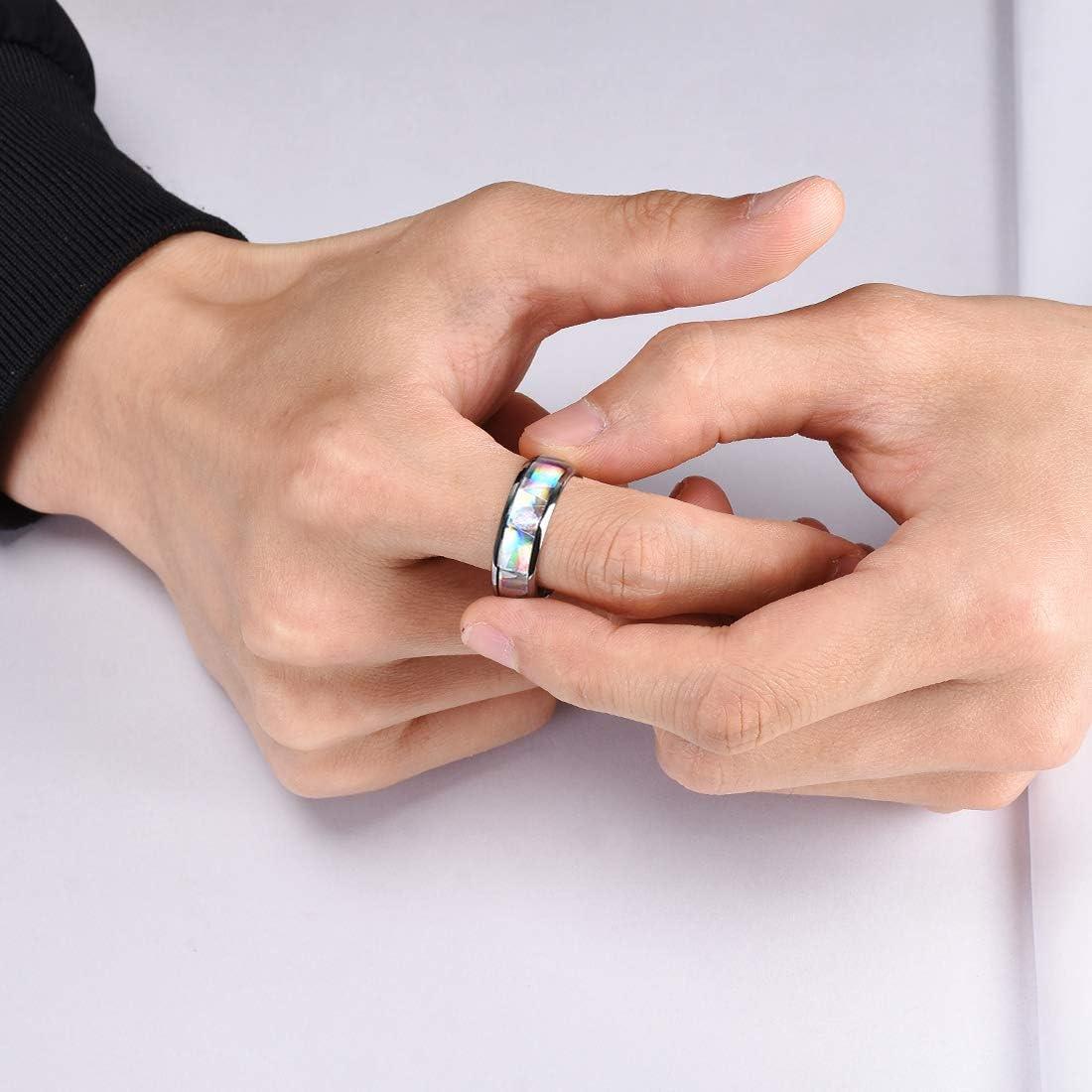 imageKing Will Mens 4mm6mm8mm Black Tungsten Wedding Band Blue Green Purple Fragments Inlay Rings Engagement Band Comfort FitSilver8mm