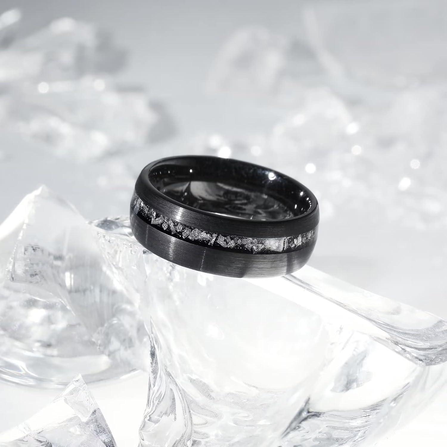 imageKing Will Mens 4mm6mm8mm Black Tungsten Wedding Band Blue Green Purple Fragments Inlay Rings Engagement Band Comfort FitZblack brushed domed