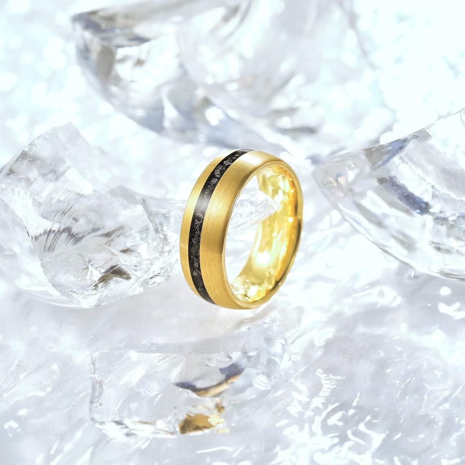 imageKing Will Mens 4mm6mm8mm Black Tungsten Wedding Band Blue Green Purple Fragments Inlay Rings Engagement Band Comfort FitZgold brushed domed