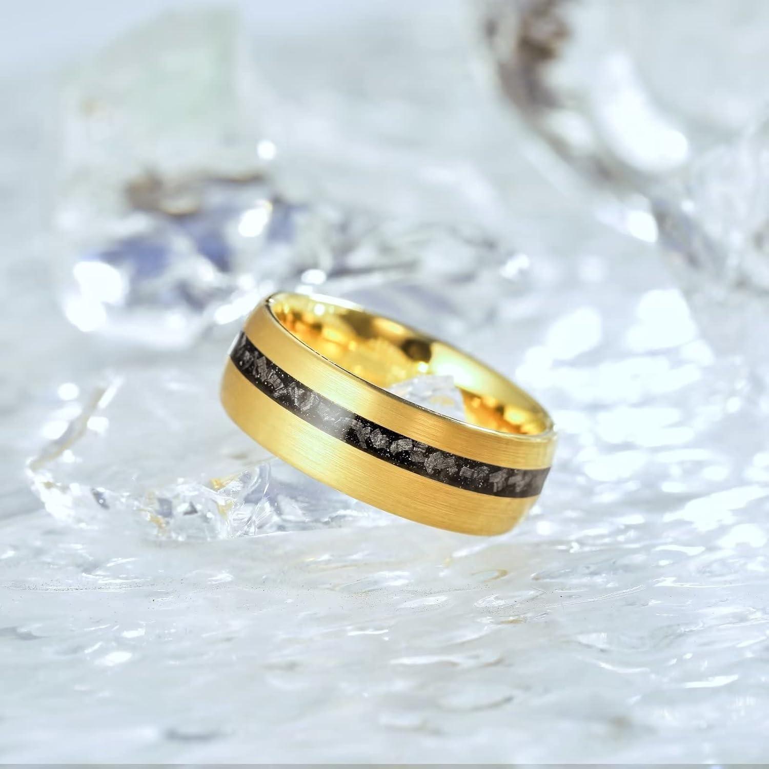 imageKing Will Mens 4mm6mm8mm Black Tungsten Wedding Band Blue Green Purple Fragments Inlay Rings Engagement Band Comfort FitZgold brushed domed