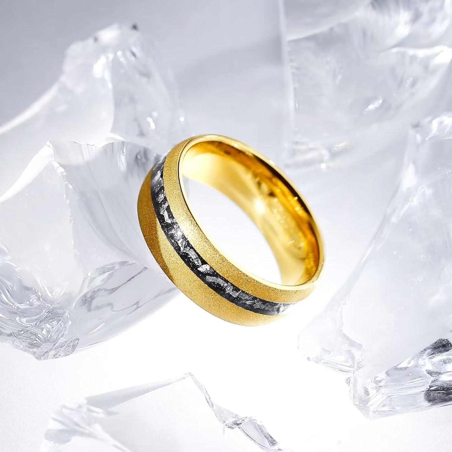 imageKing Will Mens 4mm6mm8mm Black Tungsten Wedding Band Blue Green Purple Fragments Inlay Rings Engagement Band Comfort FitZgold domed