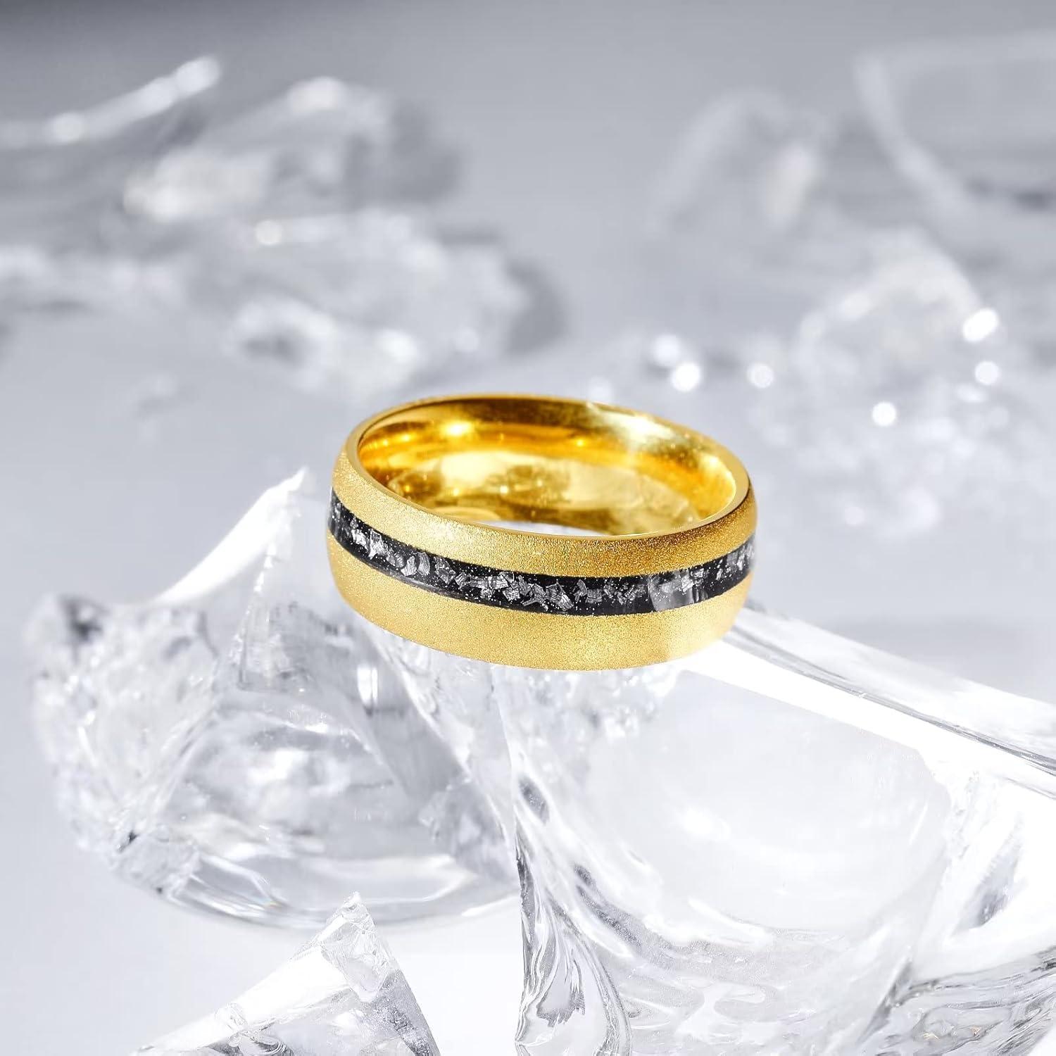 imageKing Will Mens 4mm6mm8mm Black Tungsten Wedding Band Blue Green Purple Fragments Inlay Rings Engagement Band Comfort FitZgold domed