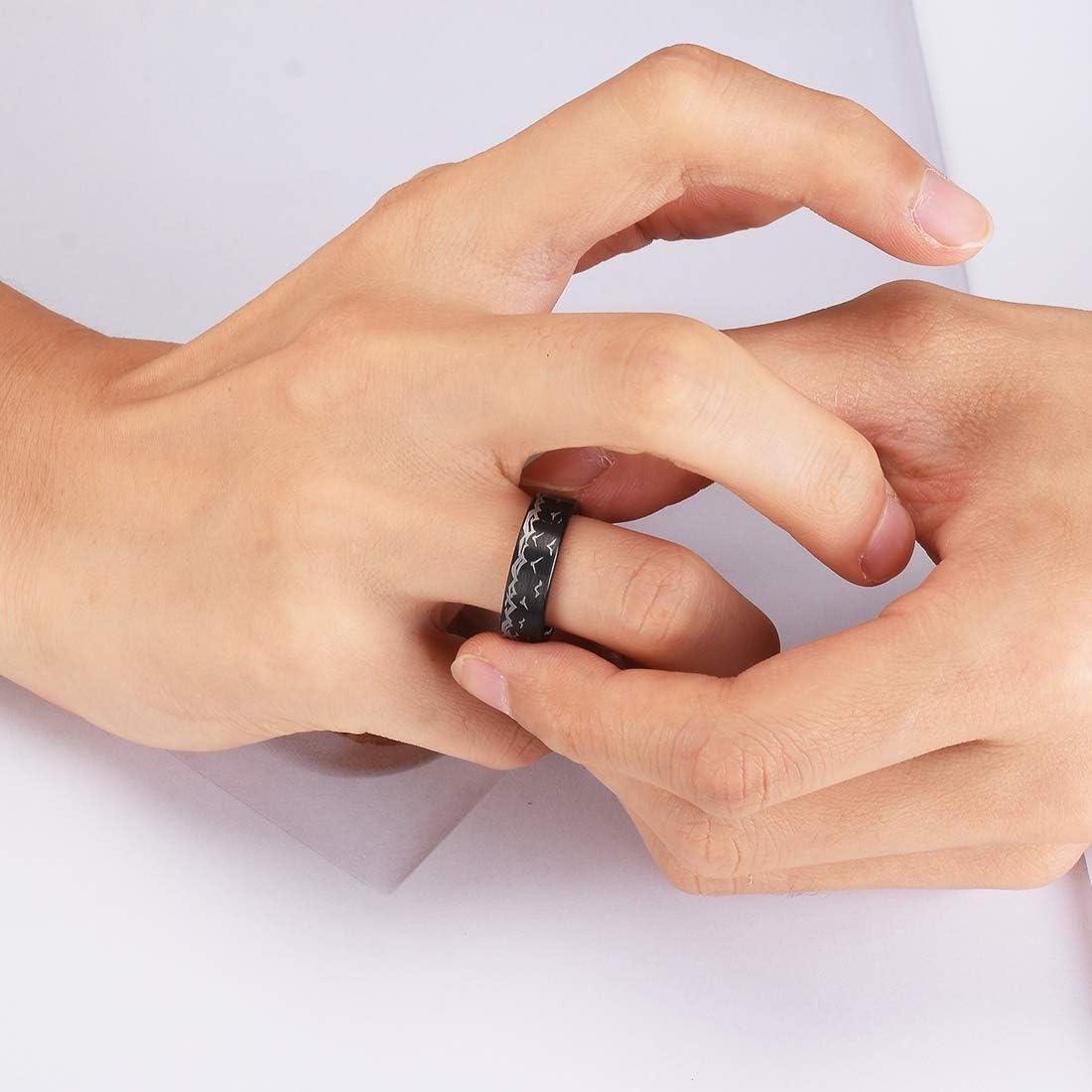 imageKing Will Mens 6mm 8mm Black Silver Tungsten Carbide Wedding Bands Inlay Lasered SeagullForest LandscapPandaDeerHuntingFly Fishing Brushed Wedding Rings for Men WomenSeagull