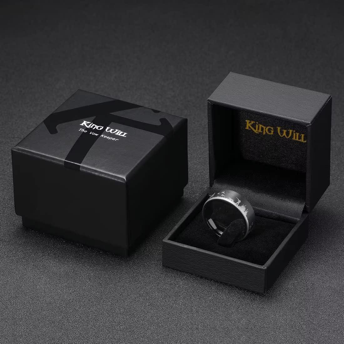 imageKing Will Mens 6mm 8mm Black Silver Tungsten Carbide Wedding Bands Inlay Lasered SeagullForest LandscapPandaDeerHuntingFly Fishing Brushed Wedding Rings for Men WomenHunting