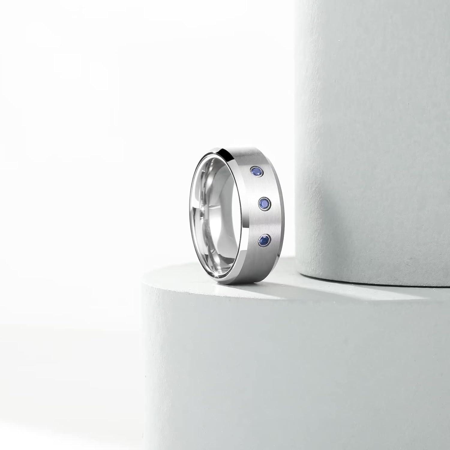 imageKing Will Mens 8mm Men Tungsten Carbied Rings Cubic Zirconia Wedding Bands Eternity Ring CZ InlayBlue CZ