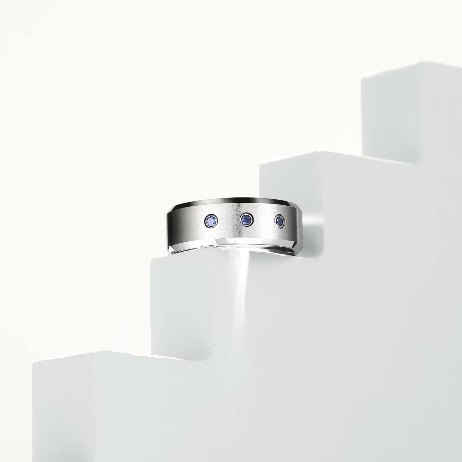 imageKing Will Mens 8mm Men Tungsten Carbied Rings Cubic Zirconia Wedding Bands Eternity Ring CZ InlayBlue CZ