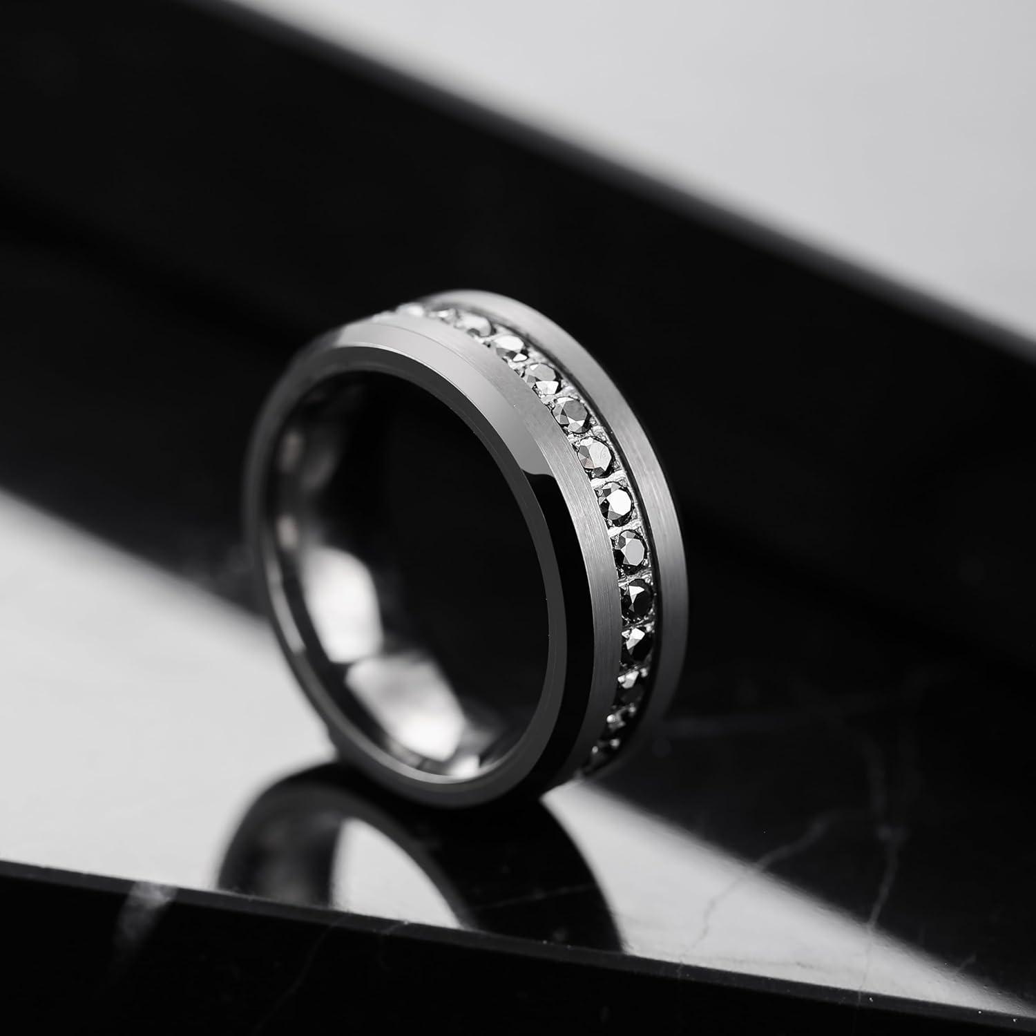 imageKing Will Mens 8mm Men Tungsten Carbied Rings Cubic Zirconia Wedding Bands Eternity Ring CZ InlayGunmetal