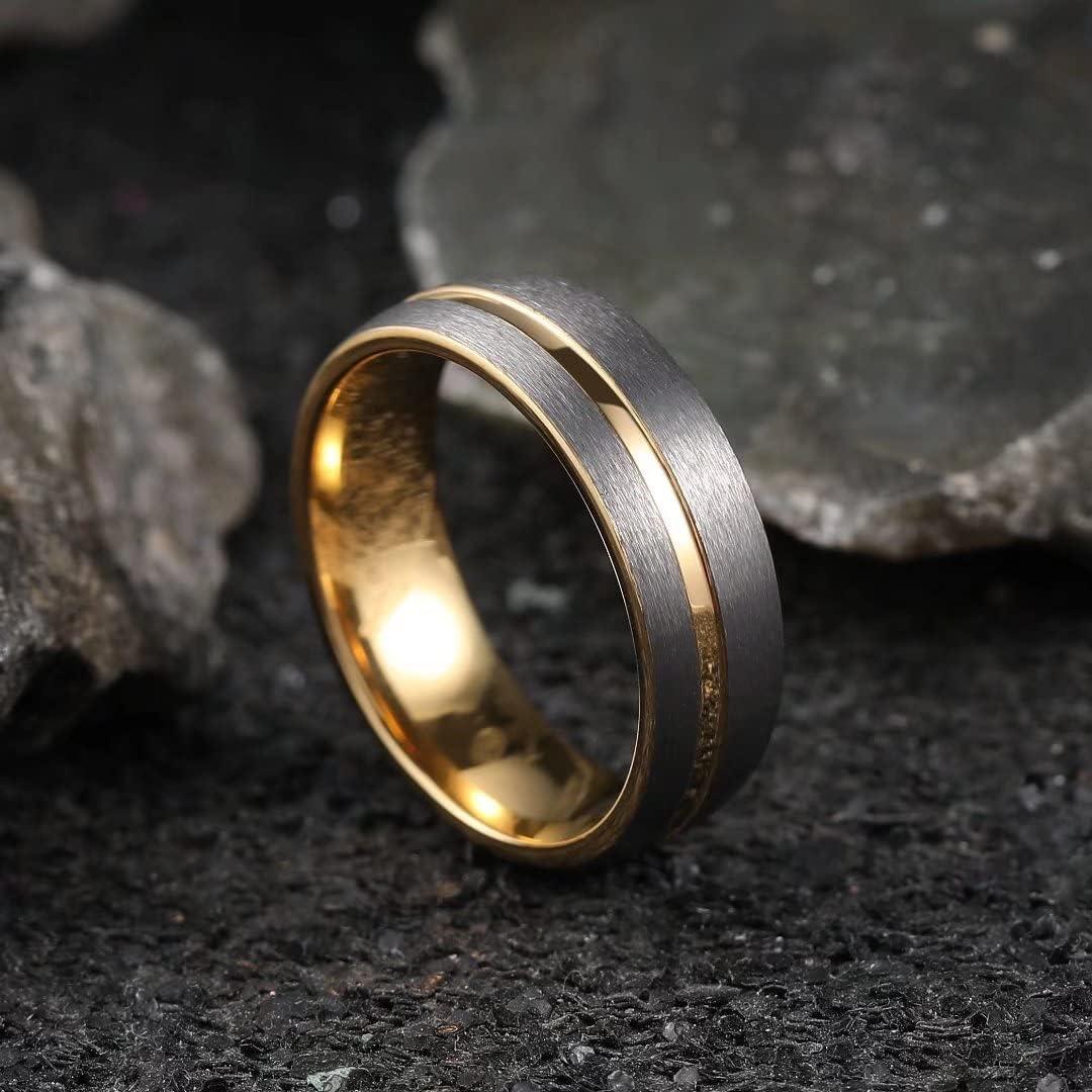 imageKing Will Mens 8mm Rose Gold GrooveGold LoopBlack Cross Groove Tungsten Carbide Wedding Ring Line Flat Pipe Cut Brushed Polished Comfort Fit 714BGold
