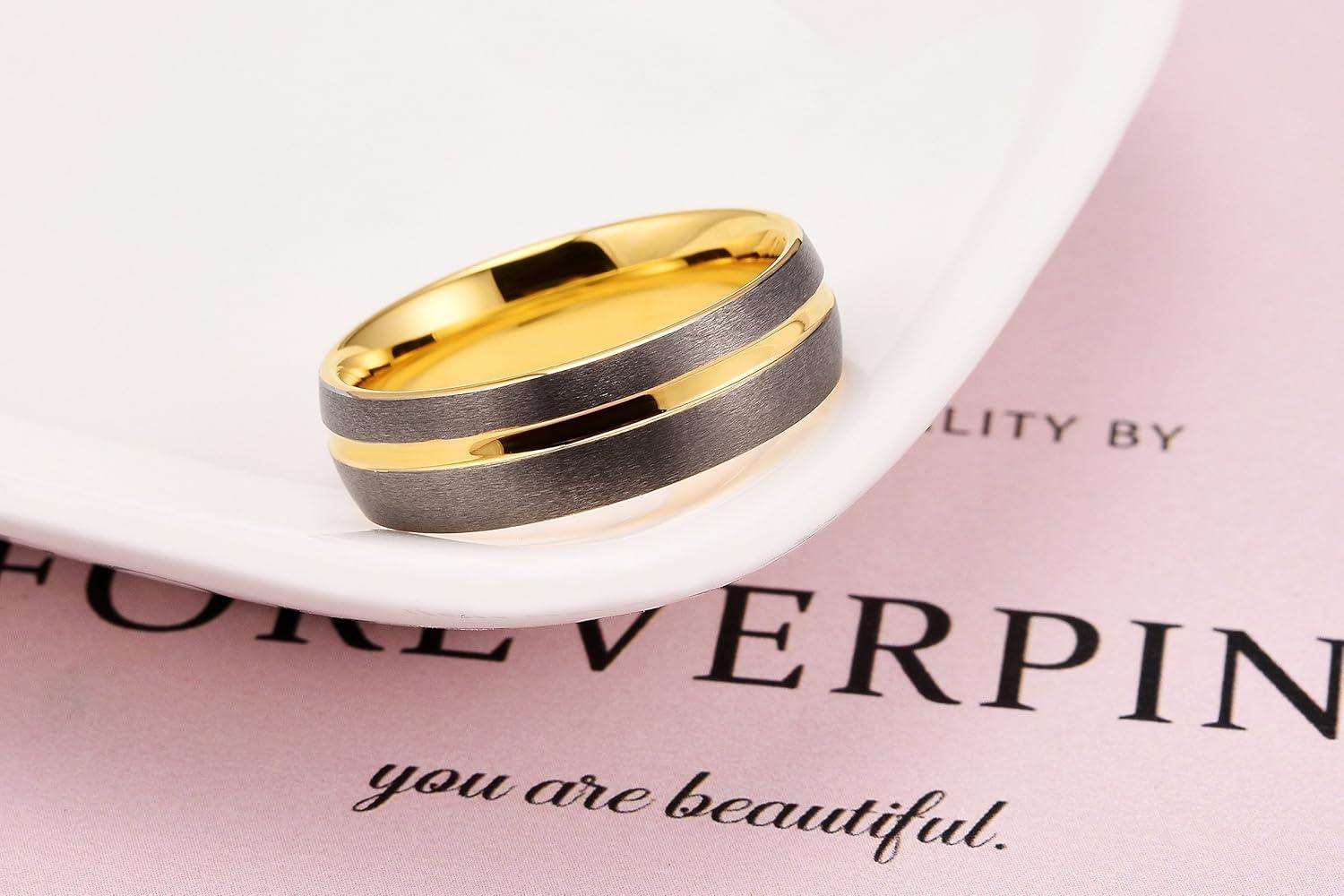 imageKing Will Mens 8mm Rose Gold GrooveGold LoopBlack Cross Groove Tungsten Carbide Wedding Ring Line Flat Pipe Cut Brushed Polished Comfort Fit 714BGold