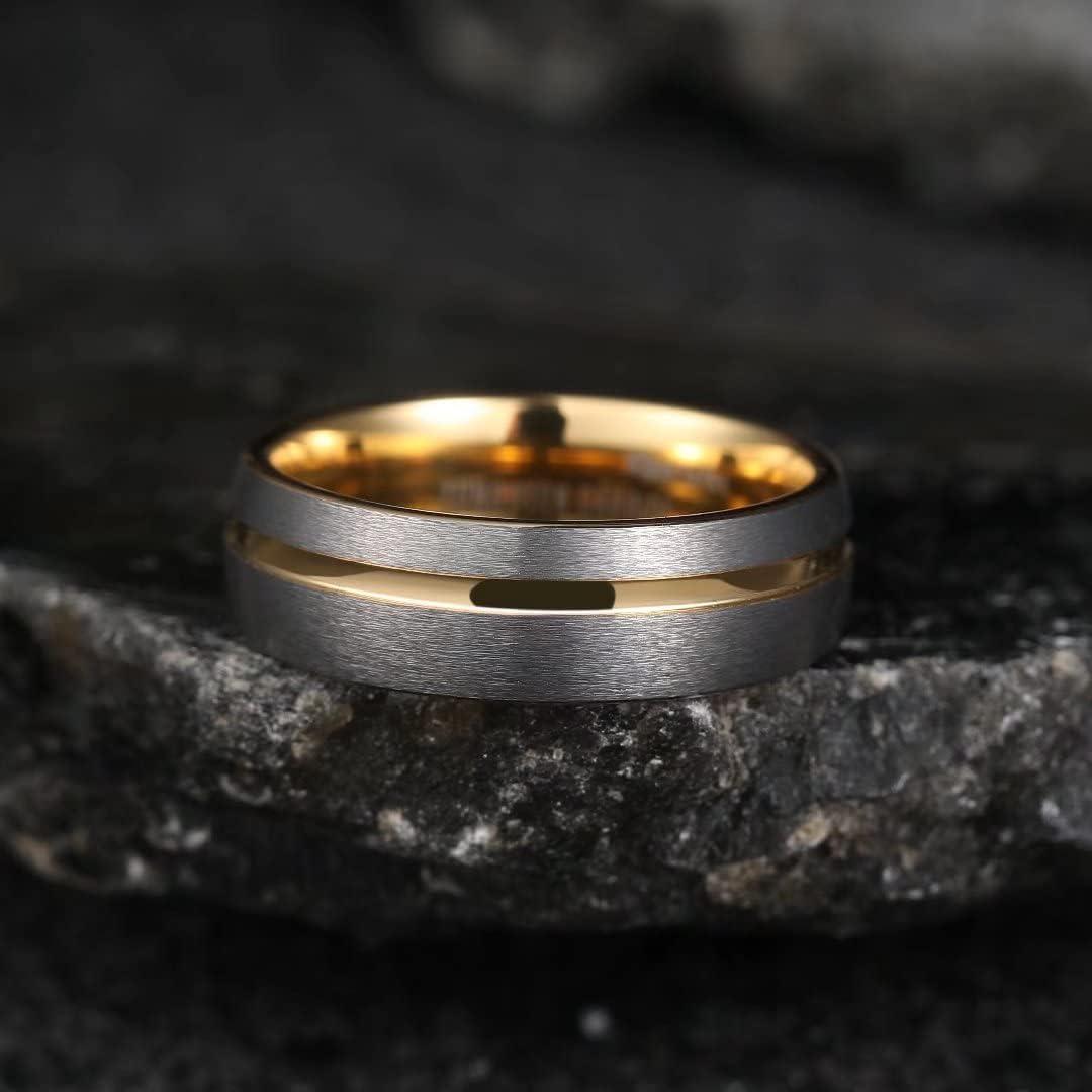 imageKing Will Mens 8mm Rose Gold GrooveGold LoopBlack Cross Groove Tungsten Carbide Wedding Ring Line Flat Pipe Cut Brushed Polished Comfort Fit 714BGold