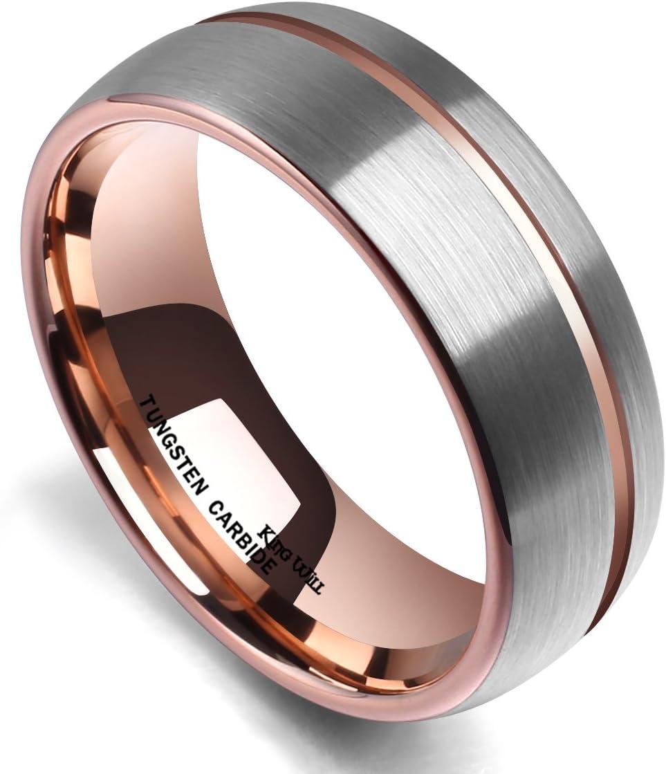 imageKing Will Mens 8mm Rose Gold GrooveGold LoopBlack Cross Groove Tungsten Carbide Wedding Ring Line Flat Pipe Cut Brushed Polished Comfort Fit 714BRose Gold