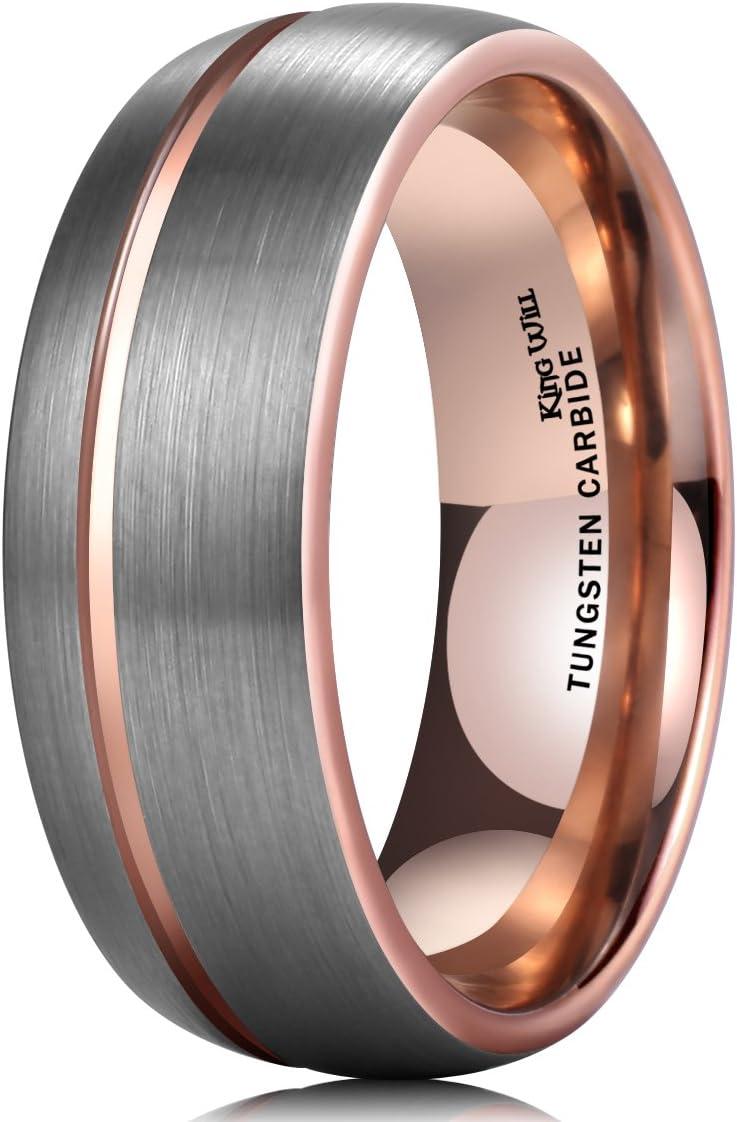 imageKing Will Mens 8mm Rose Gold GrooveGold LoopBlack Cross Groove Tungsten Carbide Wedding Ring Line Flat Pipe Cut Brushed Polished Comfort Fit 714BRose Gold