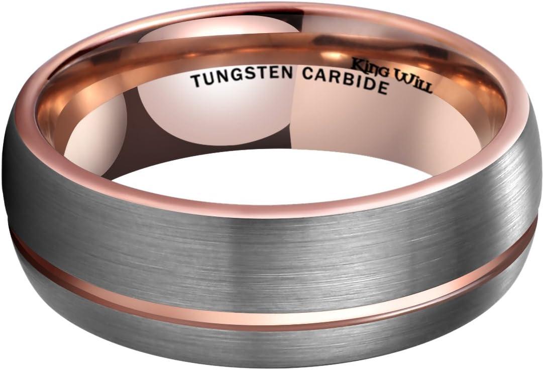 imageKing Will Mens 8mm Rose Gold GrooveGold LoopBlack Cross Groove Tungsten Carbide Wedding Ring Line Flat Pipe Cut Brushed Polished Comfort Fit 714BRose Gold