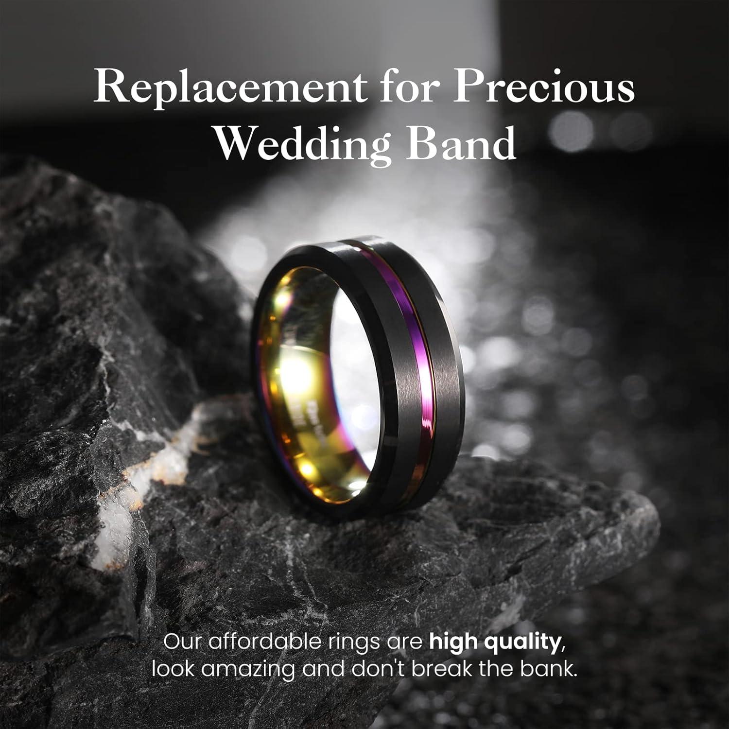 imageKing Will Mens 8mm Rose Gold GrooveGold LoopBlack Cross Groove Tungsten Carbide Wedding Ring Line Flat Pipe Cut Brushed Polished Comfort Fit 714Black Rainbow 8mm