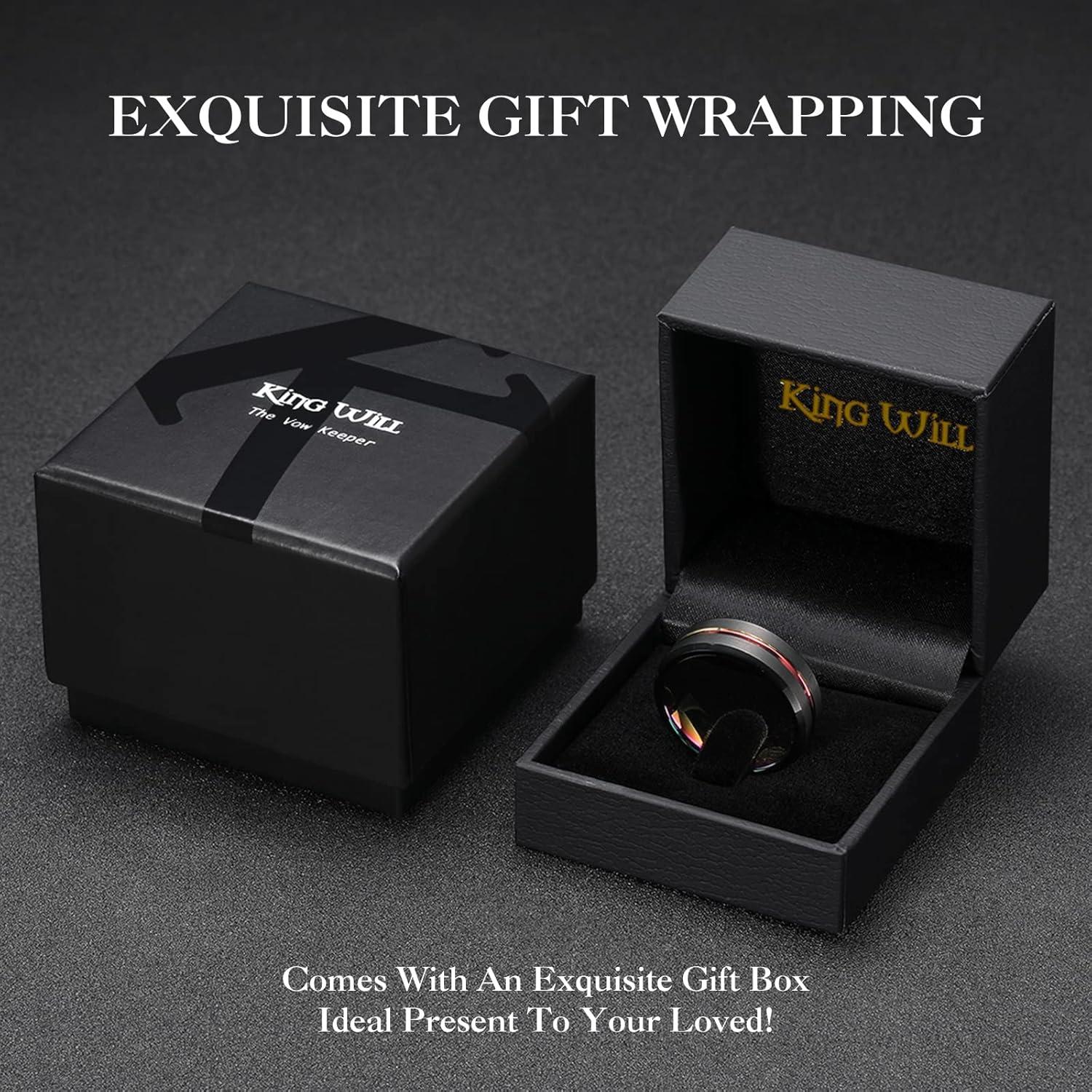 imageKing Will Mens 8mm Rose Gold GrooveGold LoopBlack Cross Groove Tungsten Carbide Wedding Ring Line Flat Pipe Cut Brushed Polished Comfort Fit 714Black Rainbow 8mm