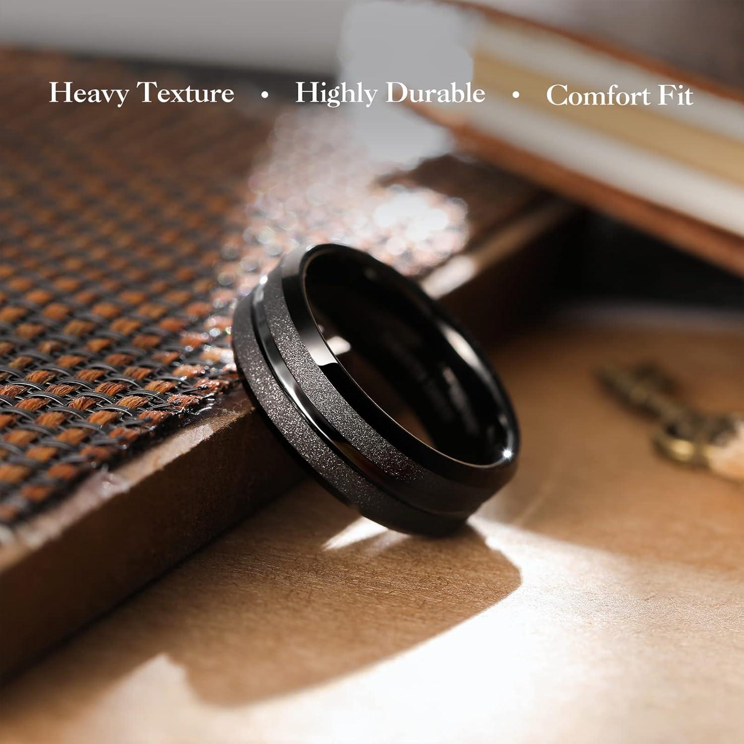 imageKing Will Mens 8mm Rose Gold GrooveGold LoopBlack Cross Groove Tungsten Carbide Wedding Ring Line Flat Pipe Cut Brushed Polished Comfort Fit 714FrostedBlack