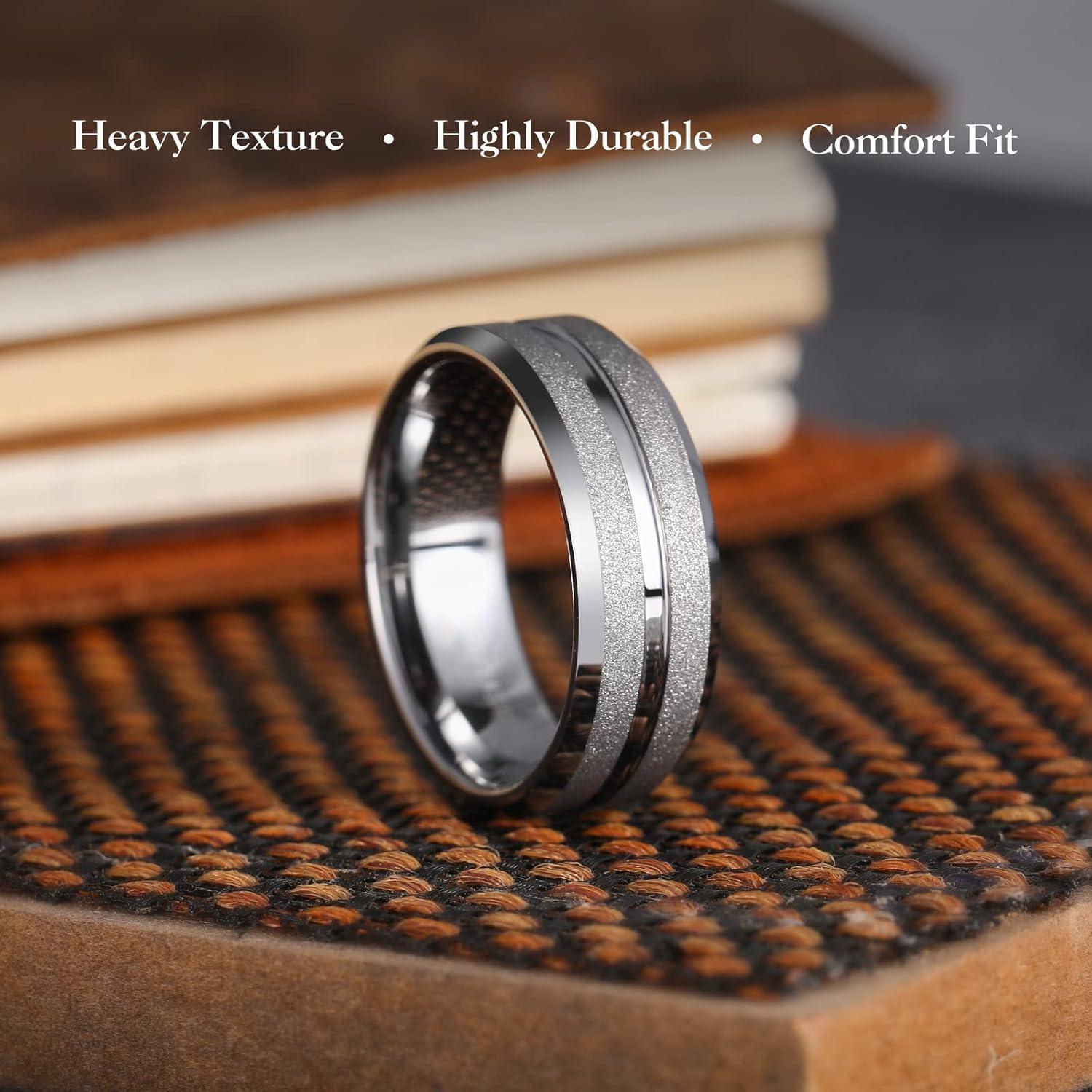 imageKing Will Mens 8mm Rose Gold GrooveGold LoopBlack Cross Groove Tungsten Carbide Wedding Ring Line Flat Pipe Cut Brushed Polished Comfort Fit 714FrostedSilver