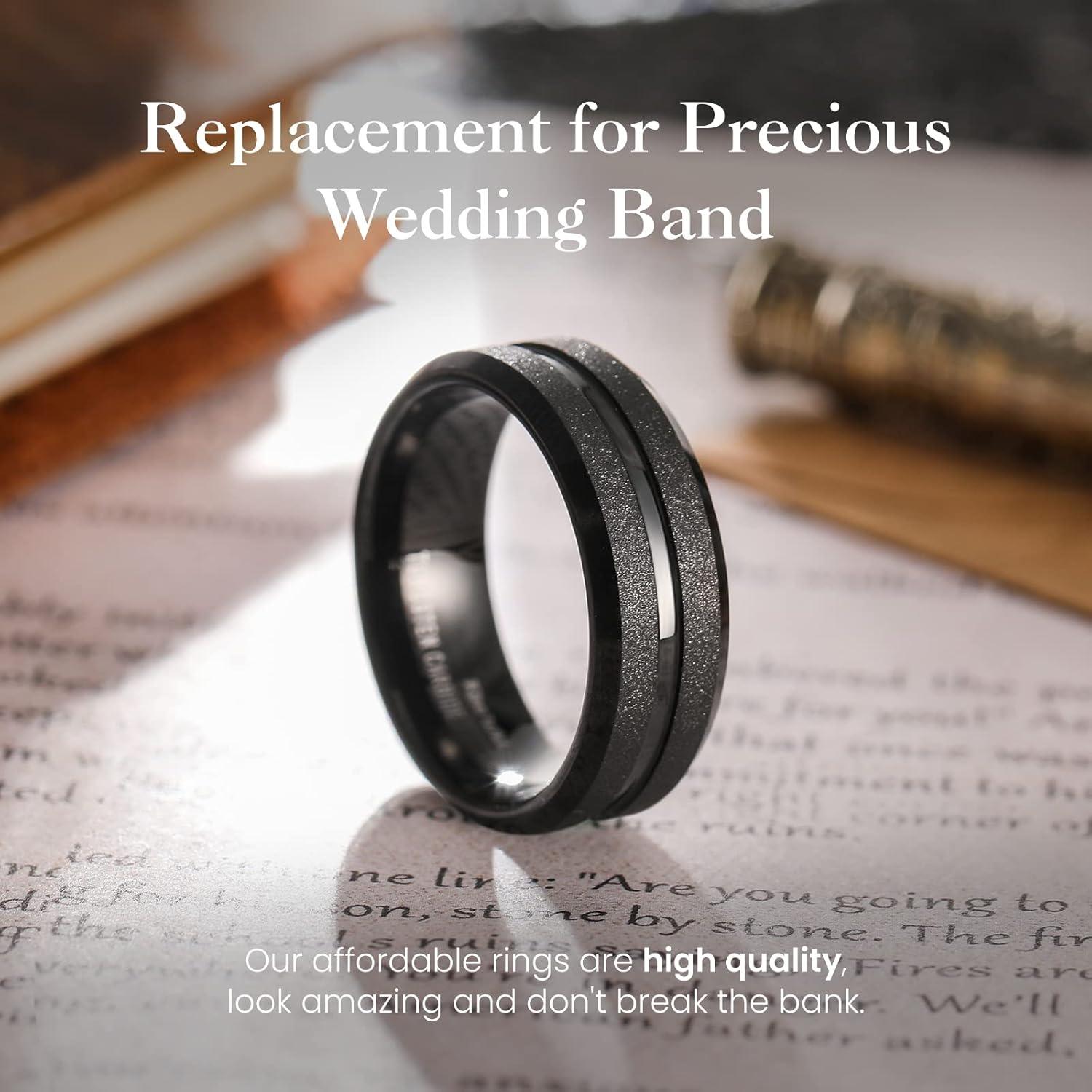 imageKing Will Mens 8mm Rose Gold GrooveGold LoopBlack Cross Groove Tungsten Carbide Wedding Ring Line Flat Pipe Cut Brushed Polished Comfort Fit 714FrostedBlack