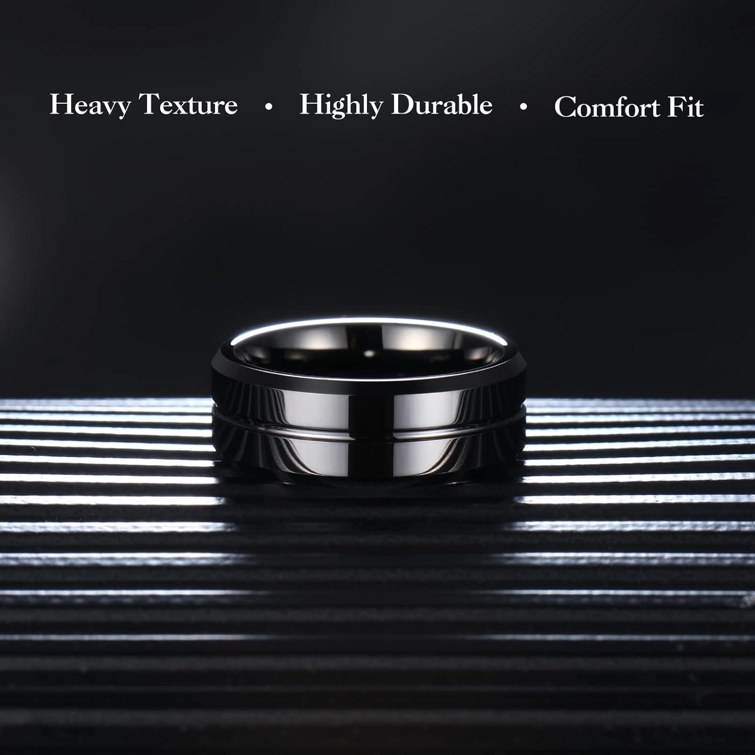 imageKing Will Mens 8mm Rose Gold GrooveGold LoopBlack Cross Groove Tungsten Carbide Wedding Ring Line Flat Pipe Cut Brushed Polished Comfort Fit 714Glossy Black 8mm