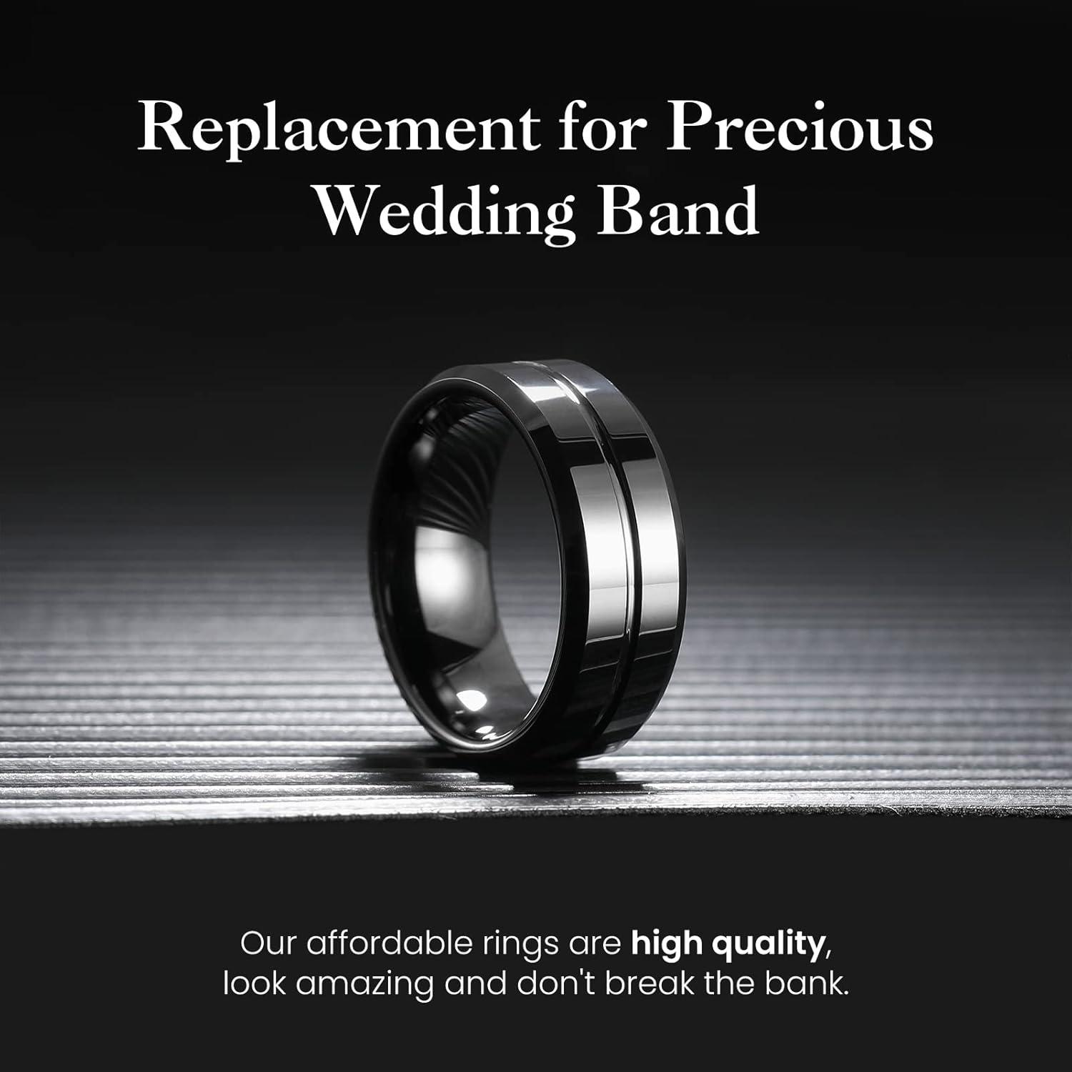 imageKing Will Mens 8mm Rose Gold GrooveGold LoopBlack Cross Groove Tungsten Carbide Wedding Ring Line Flat Pipe Cut Brushed Polished Comfort Fit 714Glossy Black 8mm