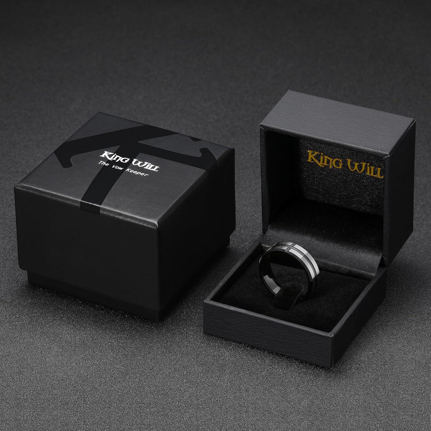 imageKing Will Mens 8mm Rose Gold GrooveGold LoopBlack Cross Groove Tungsten Carbide Wedding Ring Line Flat Pipe Cut Brushed Polished Comfort Fit 714GunmetalBlackCross Groove 7mm