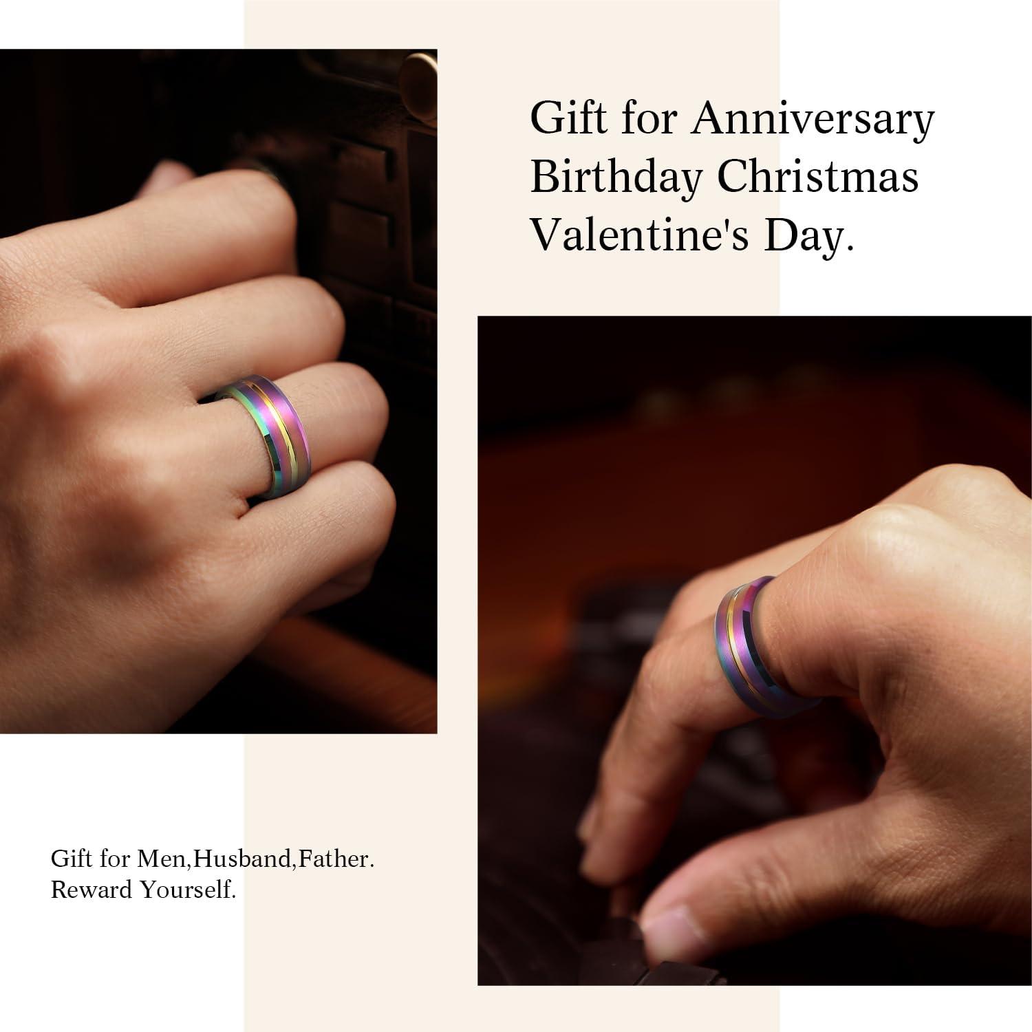 imageKing Will Mens 8mm Rose Gold GrooveGold LoopBlack Cross Groove Tungsten Carbide Wedding Ring Line Flat Pipe Cut Brushed Polished Comfort Fit 714Rainbow