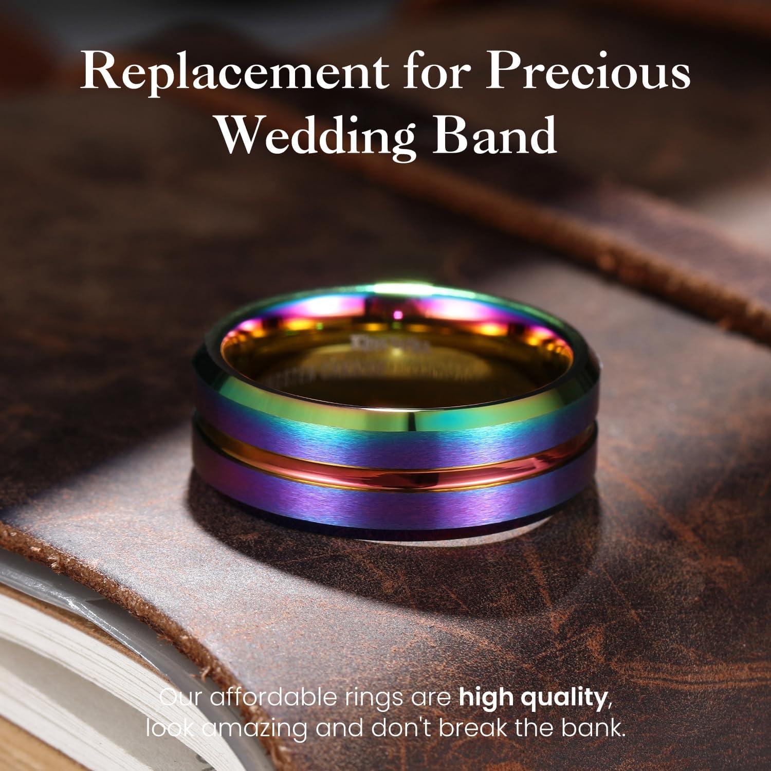 imageKing Will Mens 8mm Rose Gold GrooveGold LoopBlack Cross Groove Tungsten Carbide Wedding Ring Line Flat Pipe Cut Brushed Polished Comfort Fit 714Rainbow