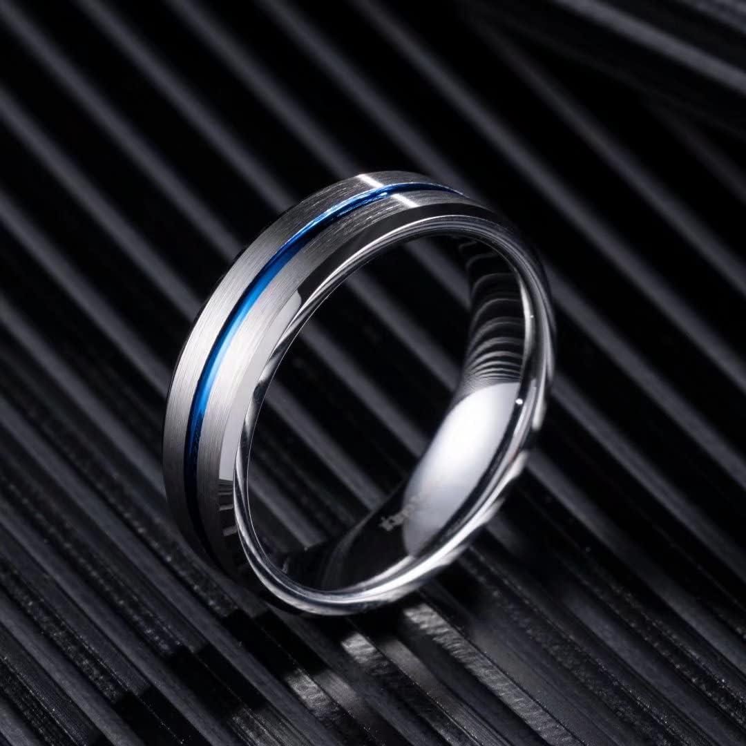 imageKing Will Mens 8mm Rose Gold GrooveGold LoopBlack Cross Groove Tungsten Carbide Wedding Ring Line Flat Pipe Cut Brushed Polished Comfort Fit 714Sliverblue 6mm