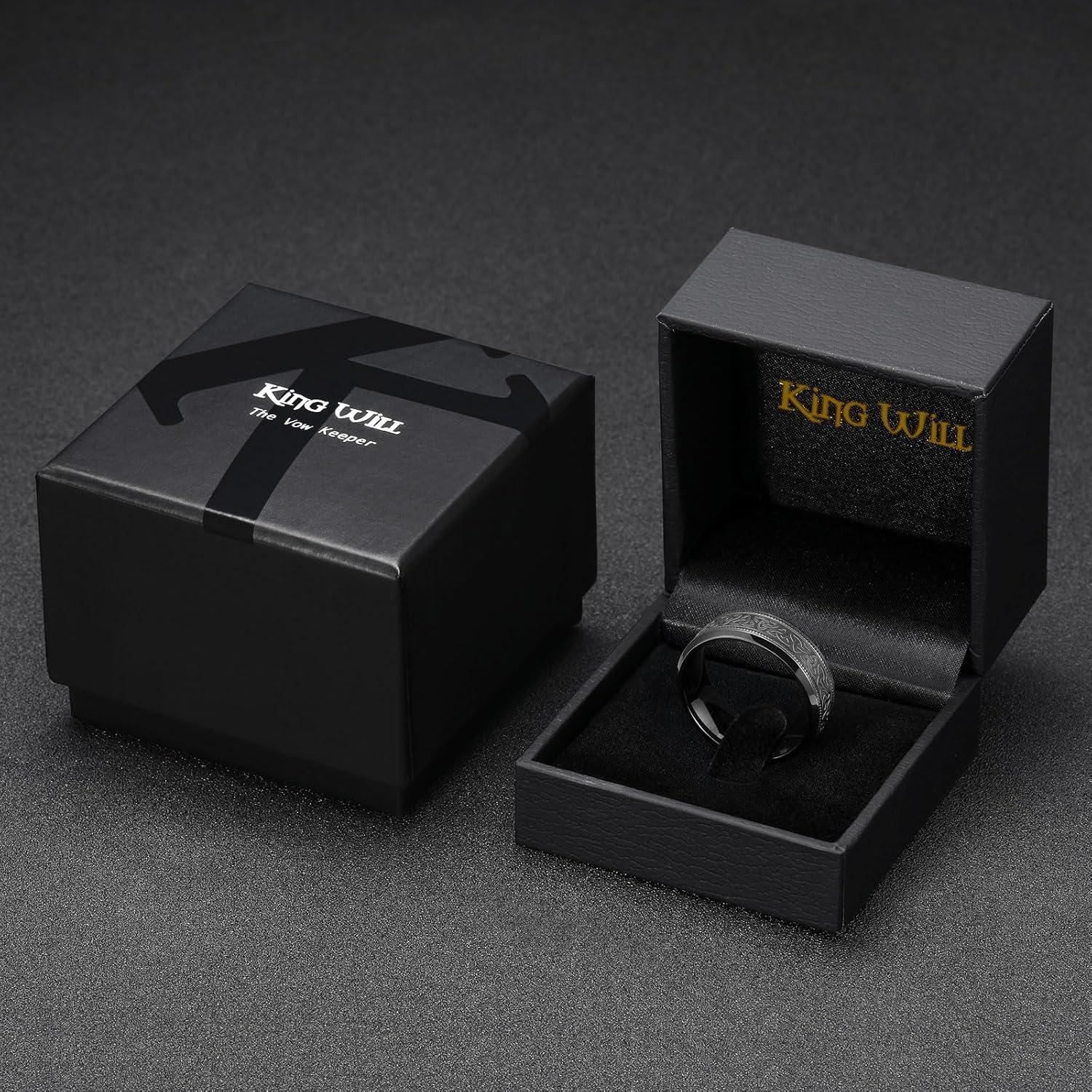 imageKing Will Mens Black Titanium Celtic Knot Wedding Bands 8mm Thumb Rings For Men Beveled Edge Comfort Fit Size 712Black