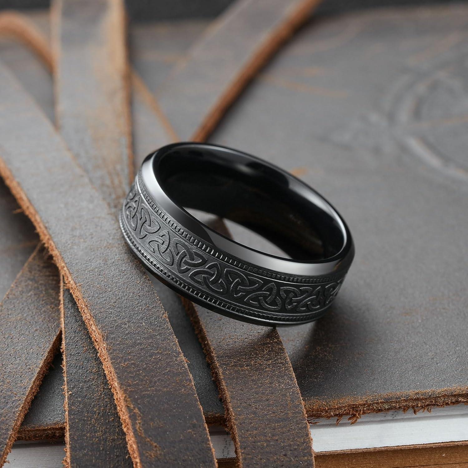 imageKing Will Mens Black Titanium Celtic Knot Wedding Bands 8mm Thumb Rings For Men Beveled Edge Comfort Fit Size 712Black