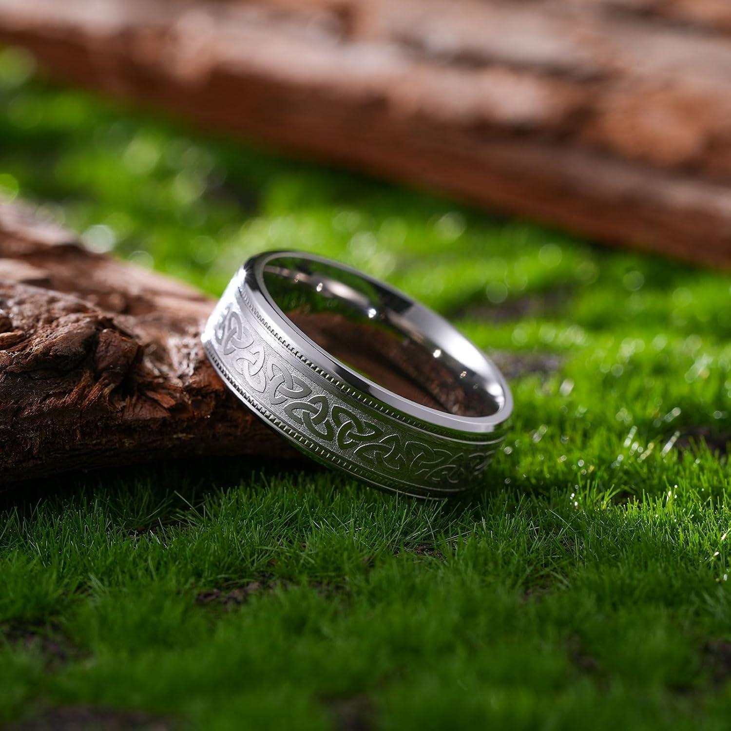 imageKing Will Mens Black Titanium Celtic Knot Wedding Bands 8mm Thumb Rings For Men Beveled Edge Comfort Fit Size 712Gunmetal