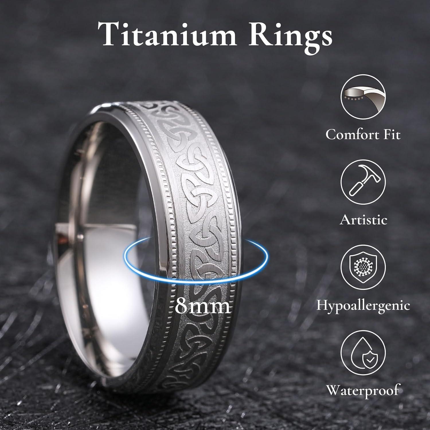 imageKing Will Mens Black Titanium Celtic Knot Wedding Bands 8mm Thumb Rings For Men Beveled Edge Comfort Fit Size 712Gunmetal