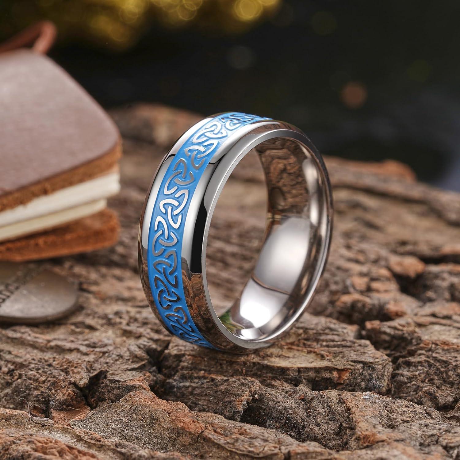 imageKing Will Mens Black Titanium Celtic Knot Wedding Bands 8mm Thumb Rings For Men Beveled Edge Comfort Fit Size 712Silver Blue