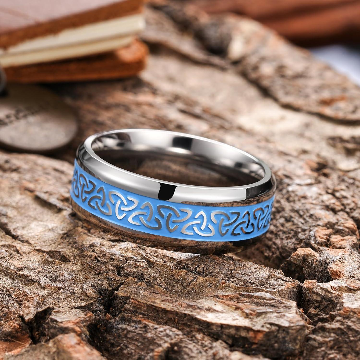 imageKing Will Mens Black Titanium Celtic Knot Wedding Bands 8mm Thumb Rings For Men Beveled Edge Comfort Fit Size 712Silver Blue