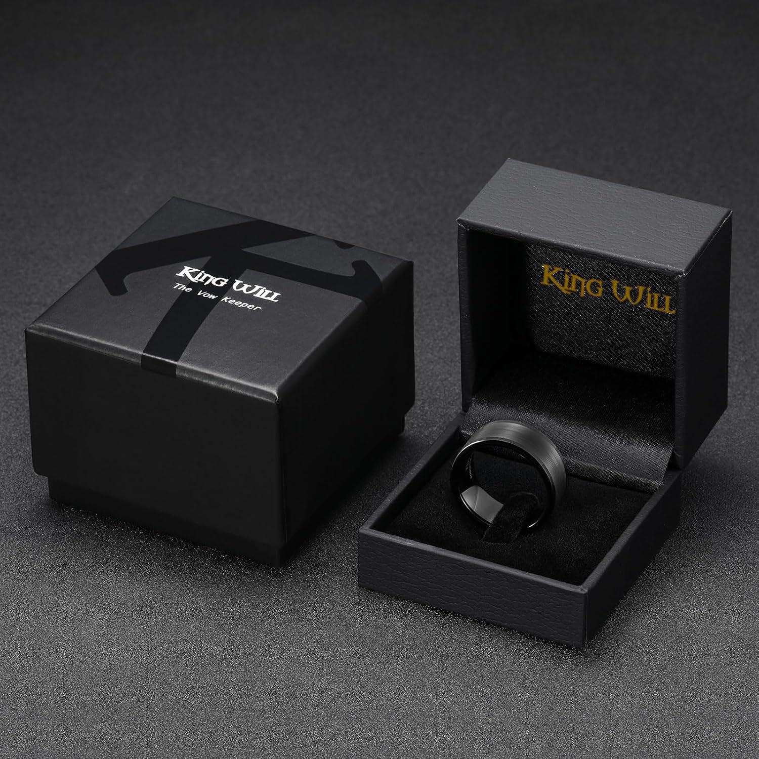 imageKing Will Mens Brushed Wedding Band Two Tone Matte Step EdgesPipe Cut Tungsten Carbide Anniversary Promise Rings Comfort FitBlack Pipe Cut10mm