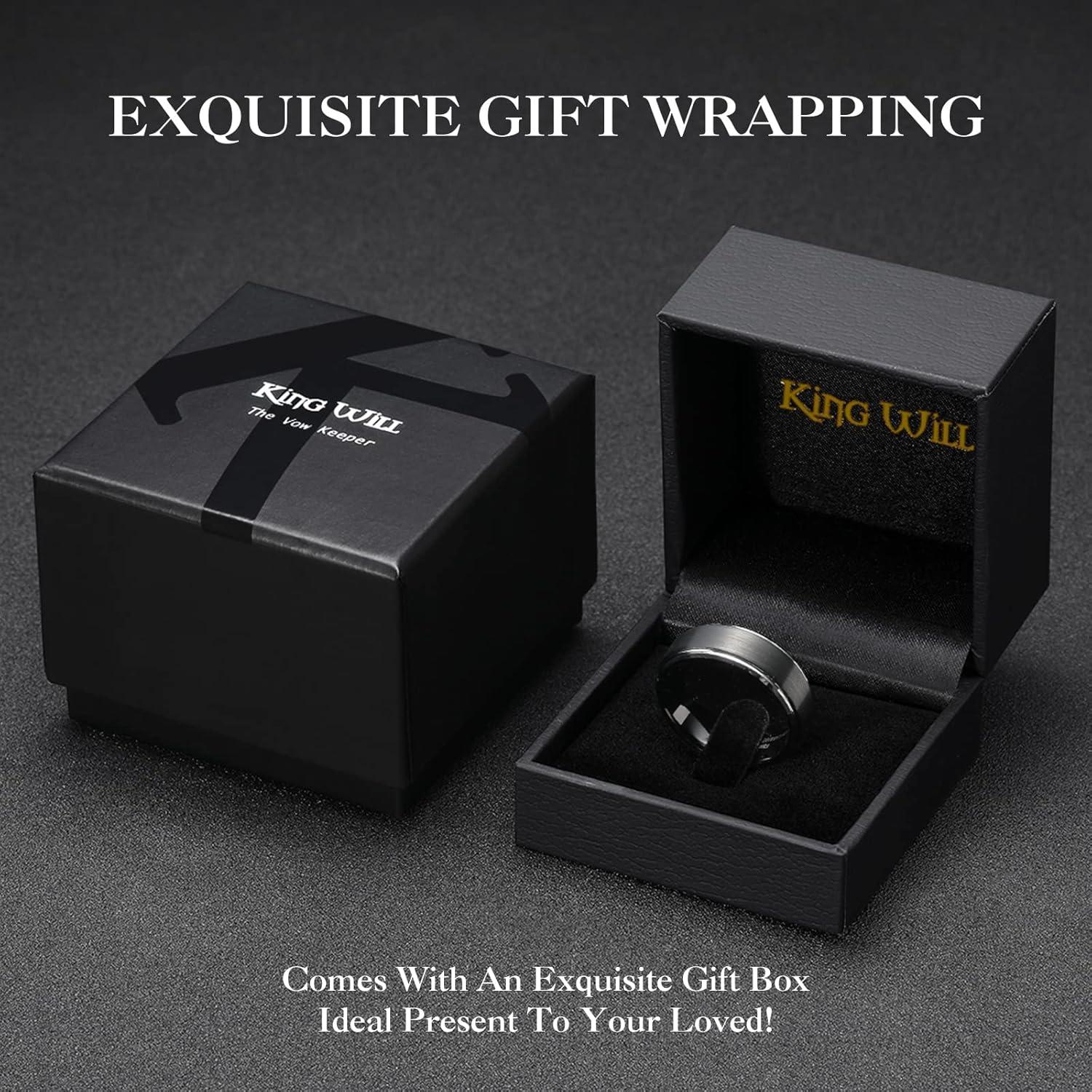 imageKing Will Mens Brushed Wedding Band Two Tone Matte Step EdgesPipe Cut Tungsten Carbide Anniversary Promise Rings Comfort FitBlackSilver Edge8mm