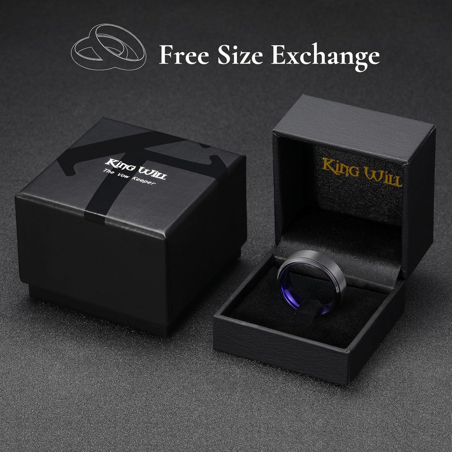 imageKing Will Mens Brushed Wedding Band Two Tone Matte Step EdgesPipe Cut Tungsten Carbide Anniversary Promise Rings Comfort FitSilverPurple8mm