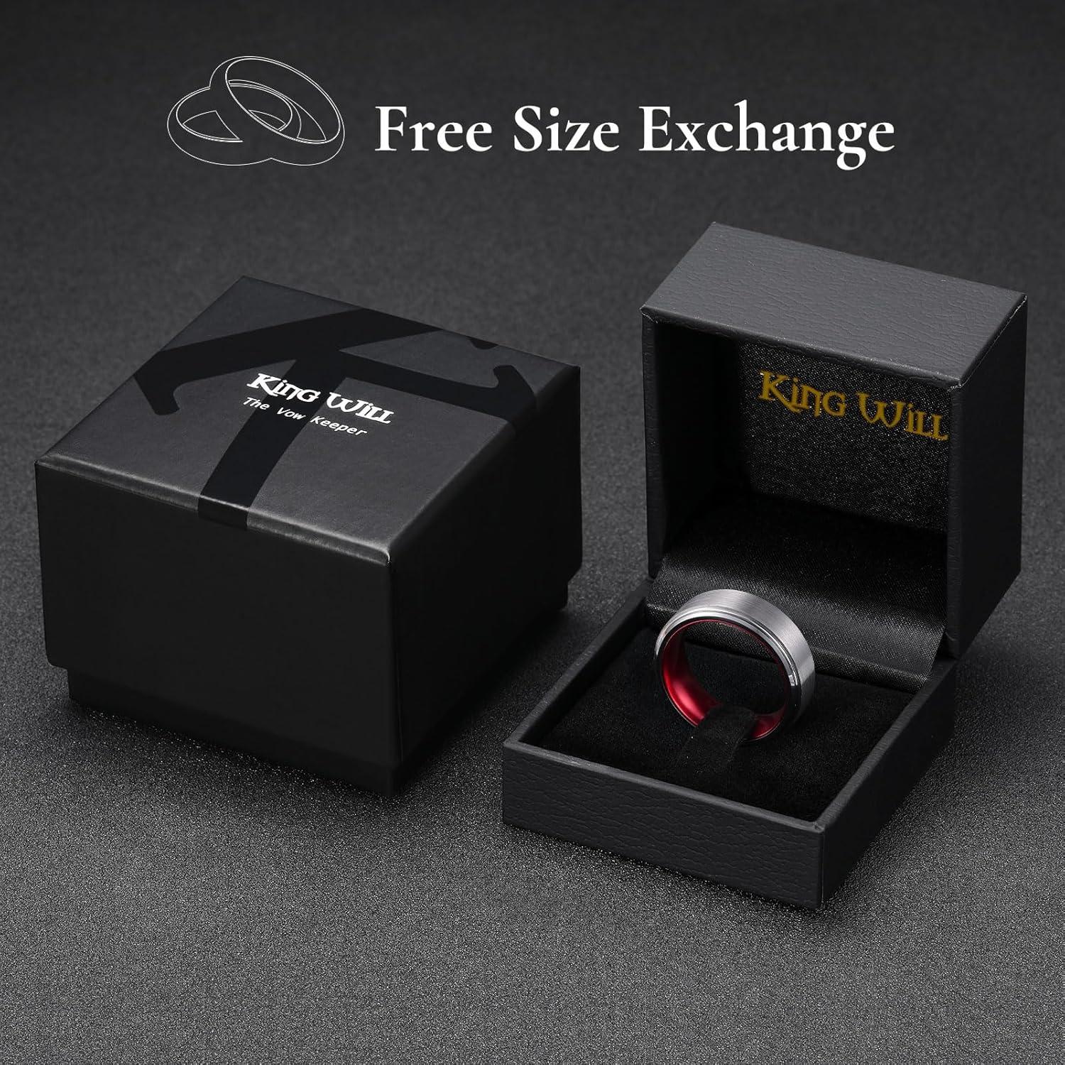 imageKing Will Mens Brushed Wedding Band Two Tone Matte Step EdgesPipe Cut Tungsten Carbide Anniversary Promise Rings Comfort FitSilverRed8mm