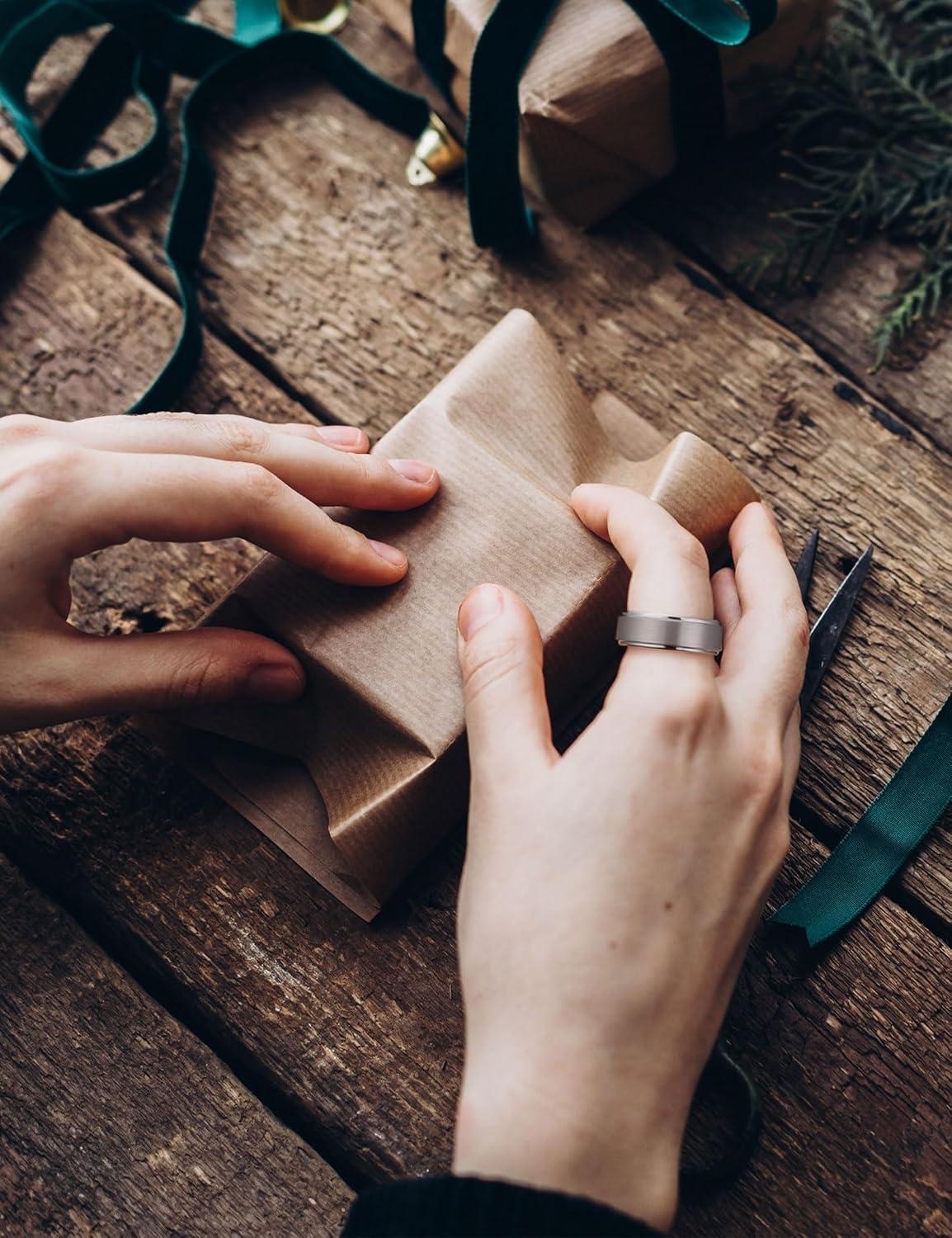 imageKing Will Mens Brushed Wedding Band Two Tone Matte Step EdgesPipe Cut Tungsten Carbide Anniversary Promise Rings Comfort FitSilverRed8mm