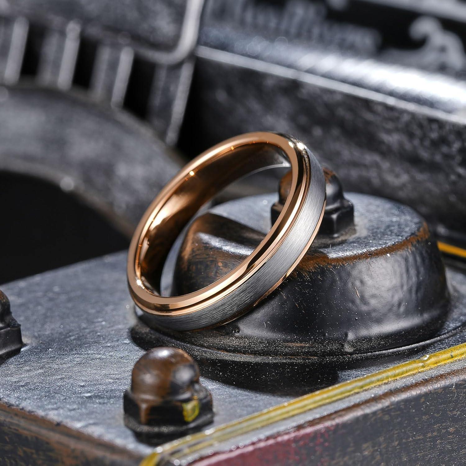 imageKing Will Mens Brushed Wedding Band Two Tone Matte Step EdgesPipe Cut Tungsten Carbide Anniversary Promise Rings Comfort FitSilverRose Gold5mm