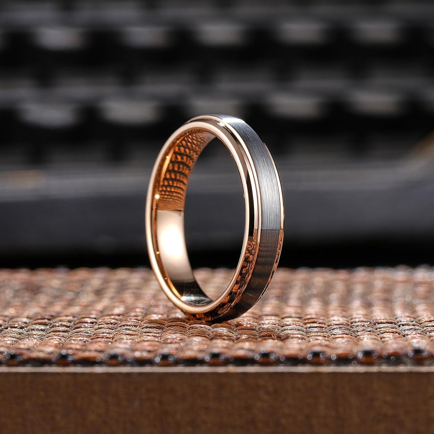 imageKing Will Mens Brushed Wedding Band Two Tone Matte Step EdgesPipe Cut Tungsten Carbide Anniversary Promise Rings Comfort FitSilverRose Gold5mm