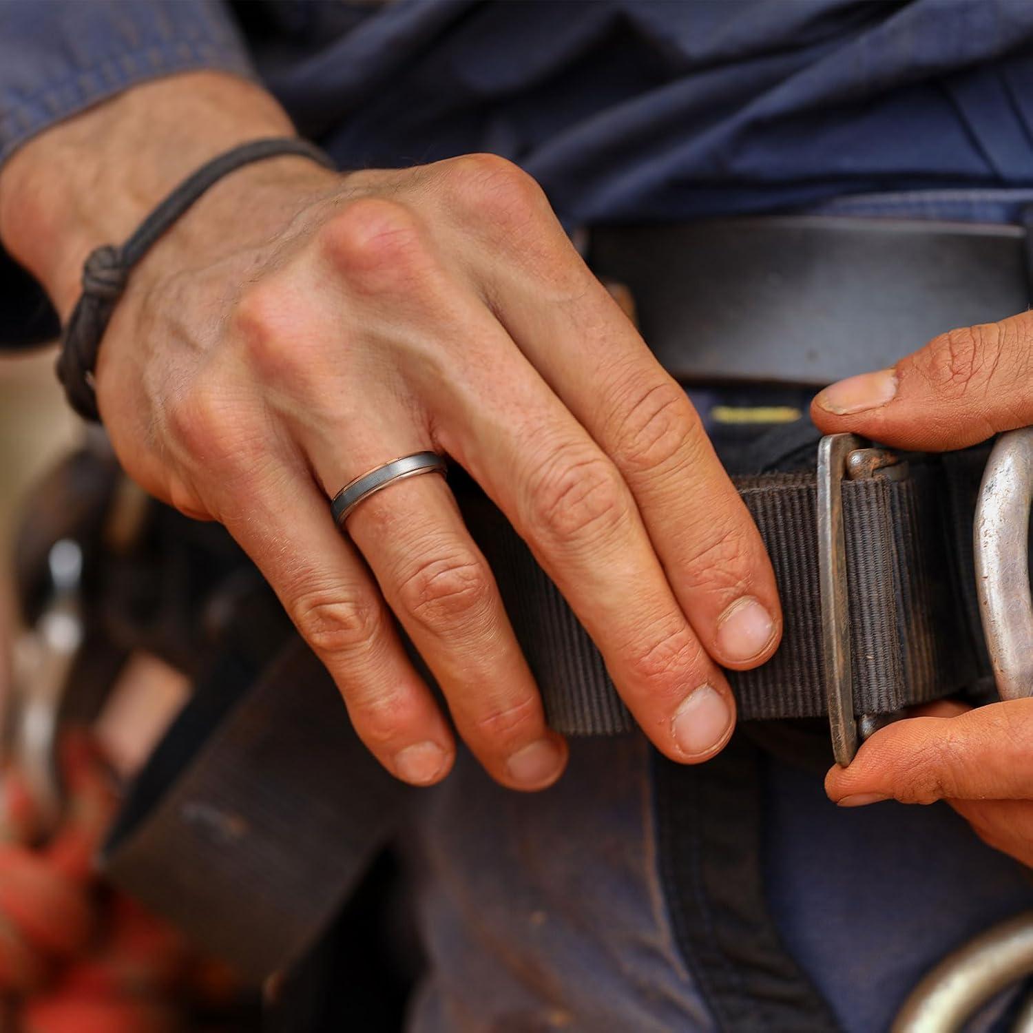 imageKing Will Mens Brushed Wedding Band Two Tone Matte Step EdgesPipe Cut Tungsten Carbide Anniversary Promise Rings Comfort FitSilverRose Gold5mm